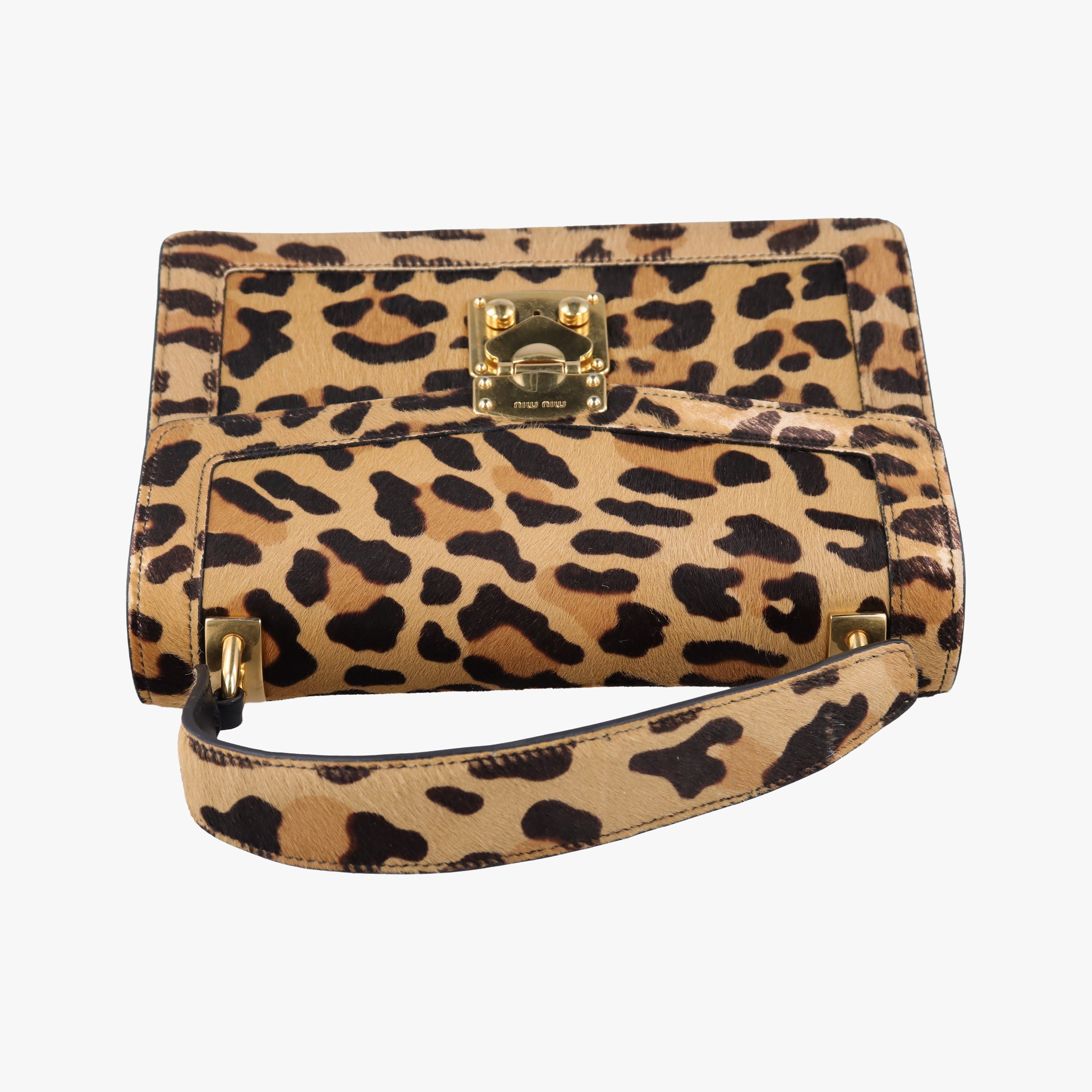 Pre-owned Miu Miu Leopard print Multicolour ponyhair×leather  shoulderbag | stylenewstar