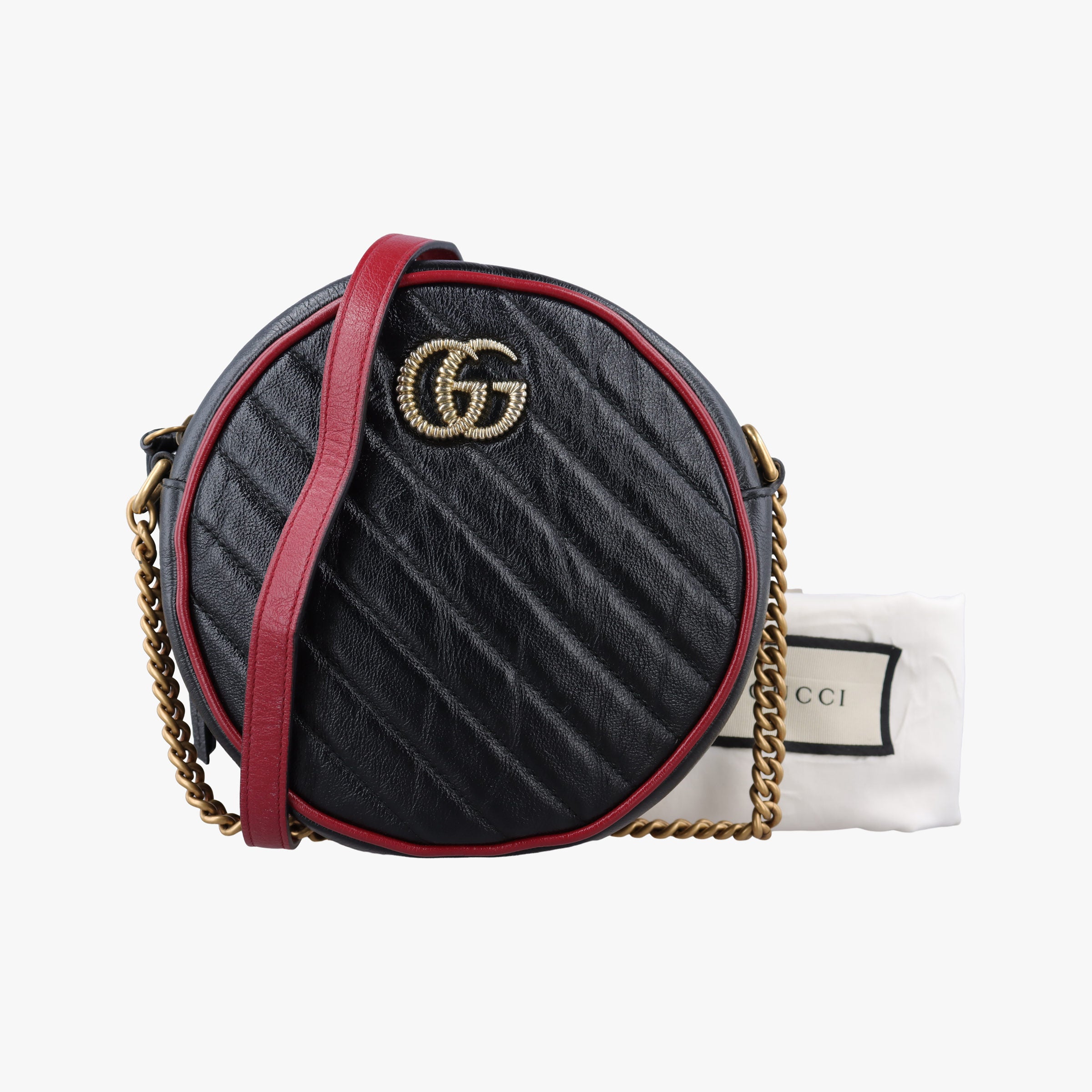 Pre-owned Gucci GG Marmont Black×Red Leather 550154 shoulderbag | stylenewstar