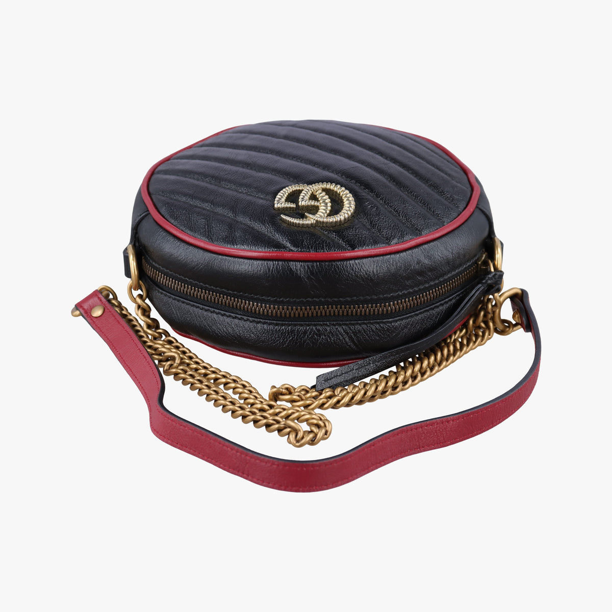 Pre-owned Gucci GG Marmont Black×Red Leather 550154 shoulderbag | stylenewstar