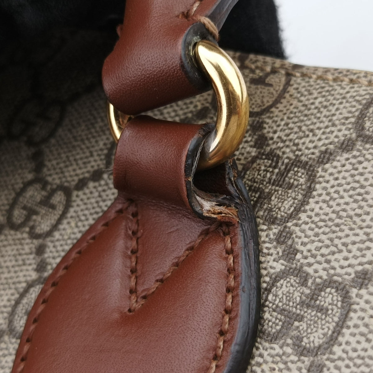 Pre-owned Gucci GG SUPREME beige×brown PVC coated canvas×Leather 409531 handbag | stylenewstar
