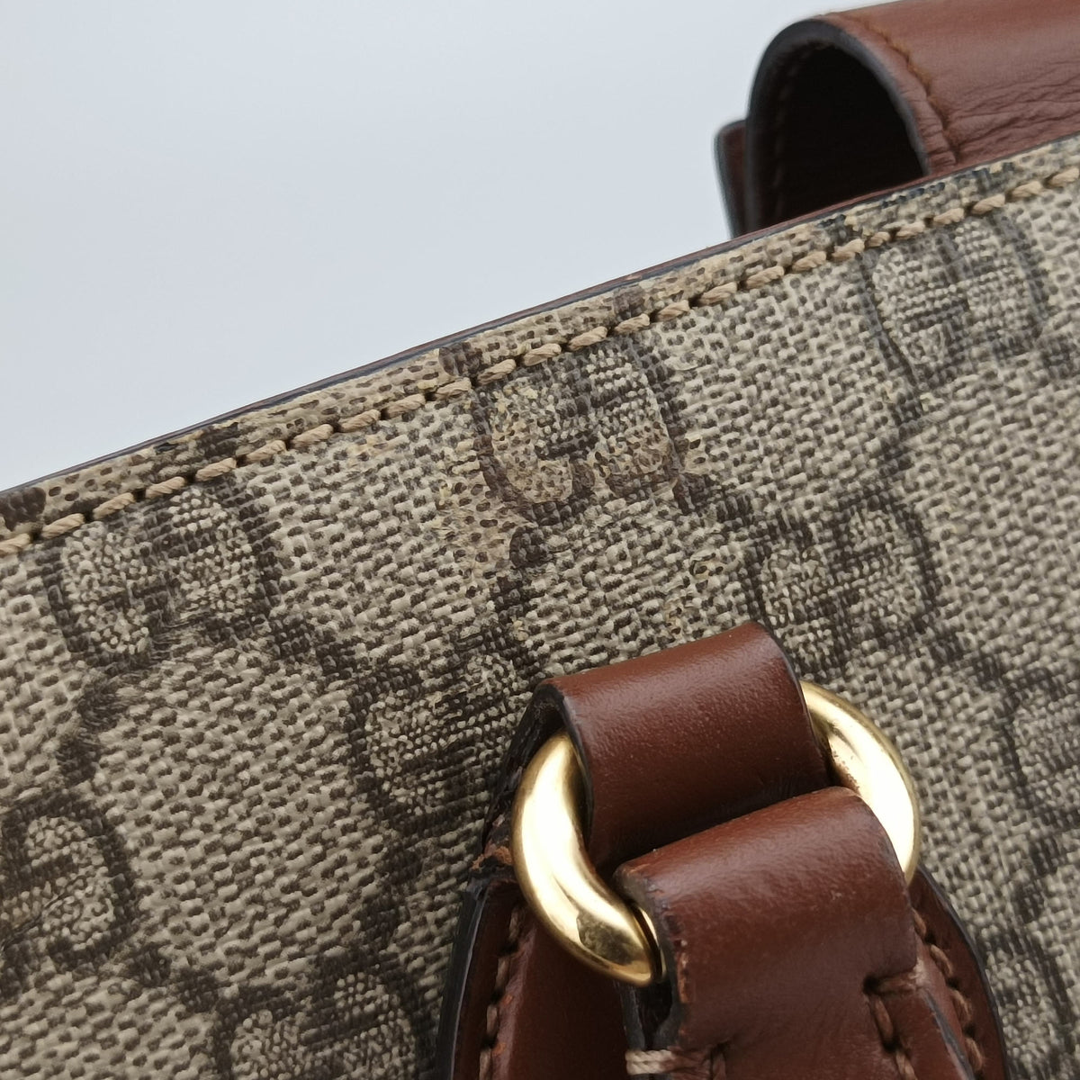 Pre-owned Gucci GG SUPREME beige×brown PVC coated canvas×Leather 409531 handbag | stylenewstar