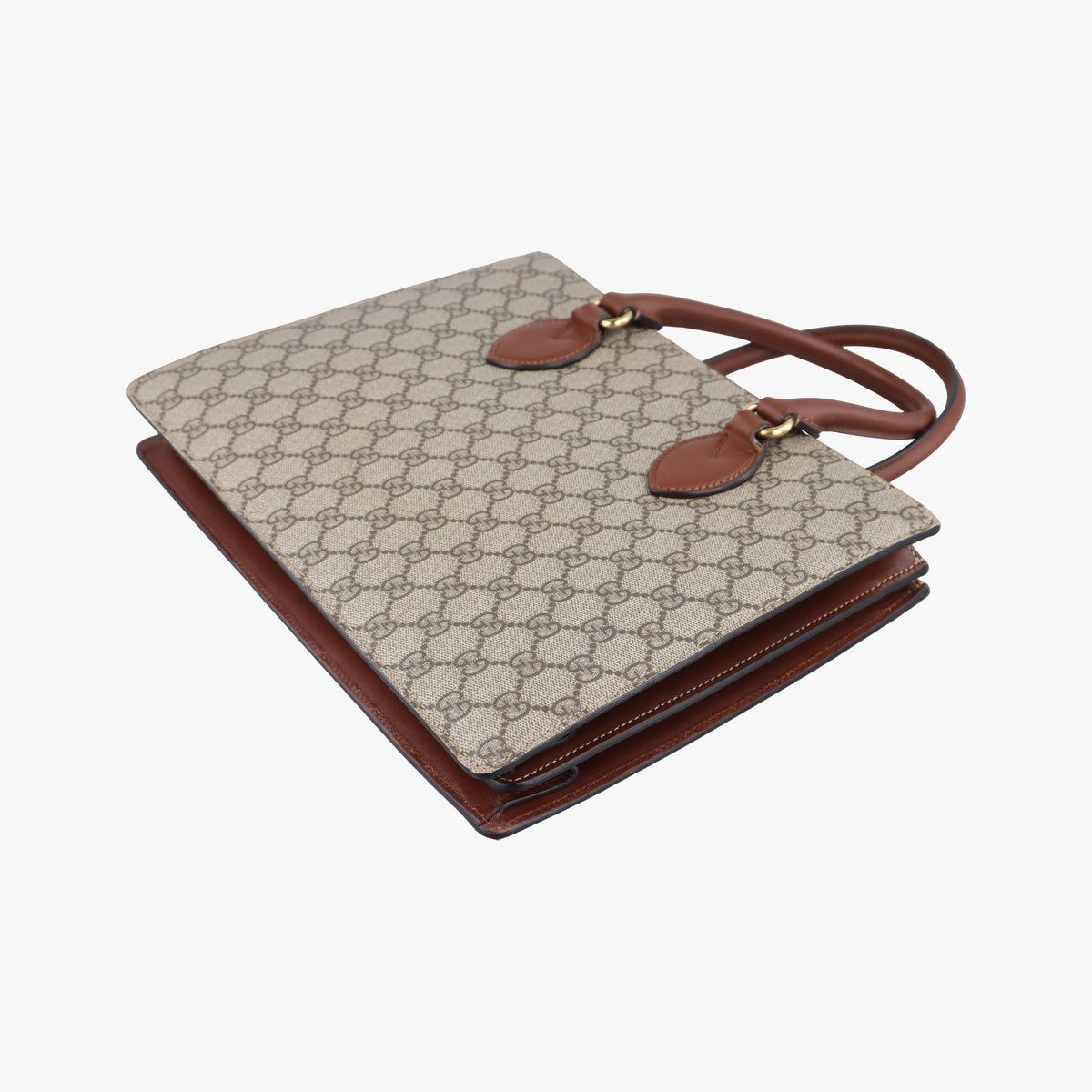 Pre-owned Gucci GG SUPREME beige×brown PVC coated canvas×Leather 409531 handbag | stylenewstar