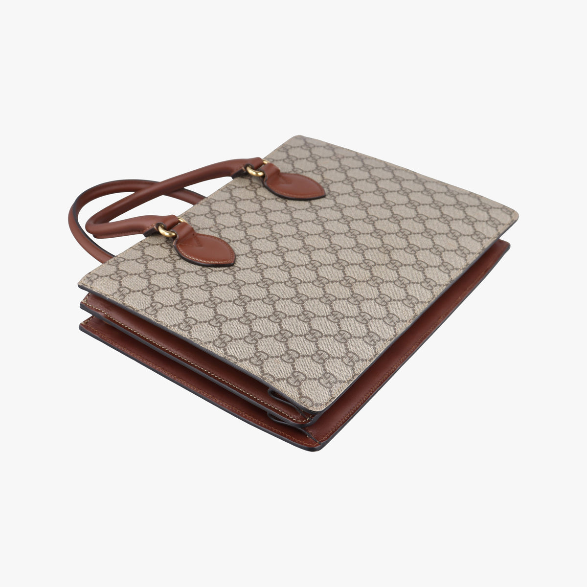 Pre-owned Gucci GG SUPREME beige×brown PVC coated canvas×Leather 409531 handbag | stylenewstar