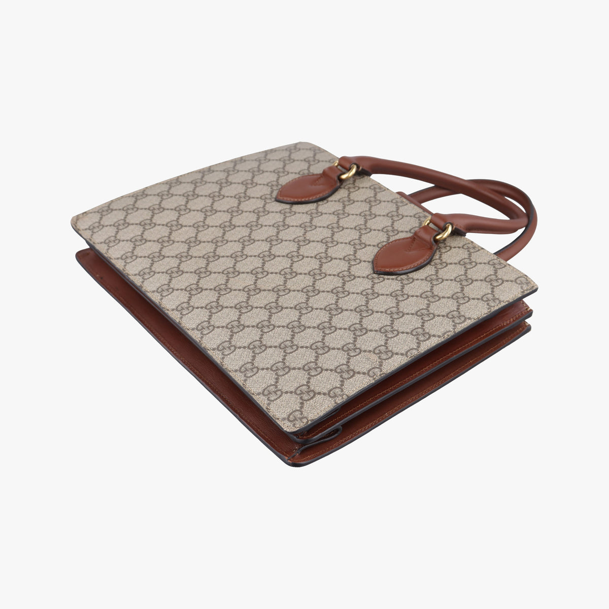 Pre-owned Gucci GG SUPREME beige×brown PVC coated canvas×Leather 409531 handbag | stylenewstar