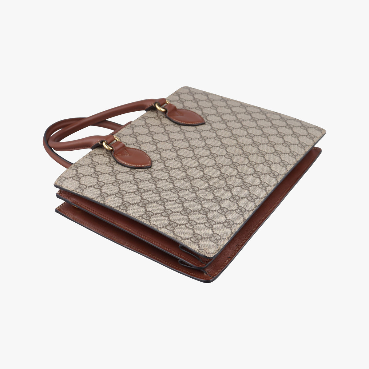 Pre-owned Gucci GG SUPREME beige×brown PVC coated canvas×Leather 409531 handbag | stylenewstar