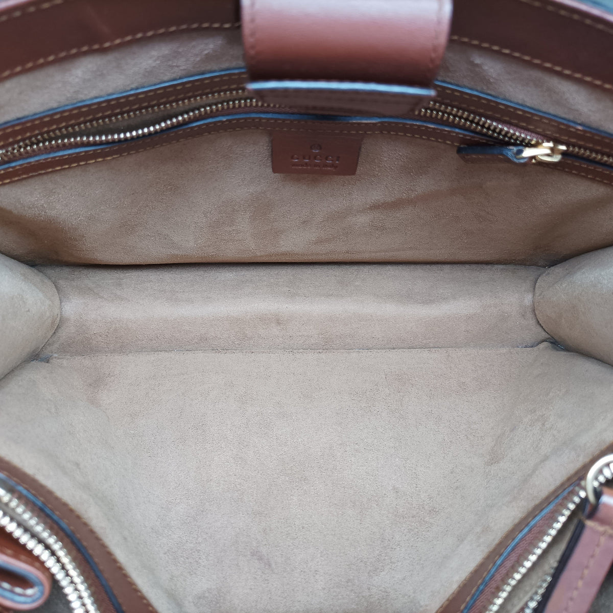 Pre-owned Gucci GG SUPREME beige×brown PVC coated canvas×Leather 409531 handbag | stylenewstar
