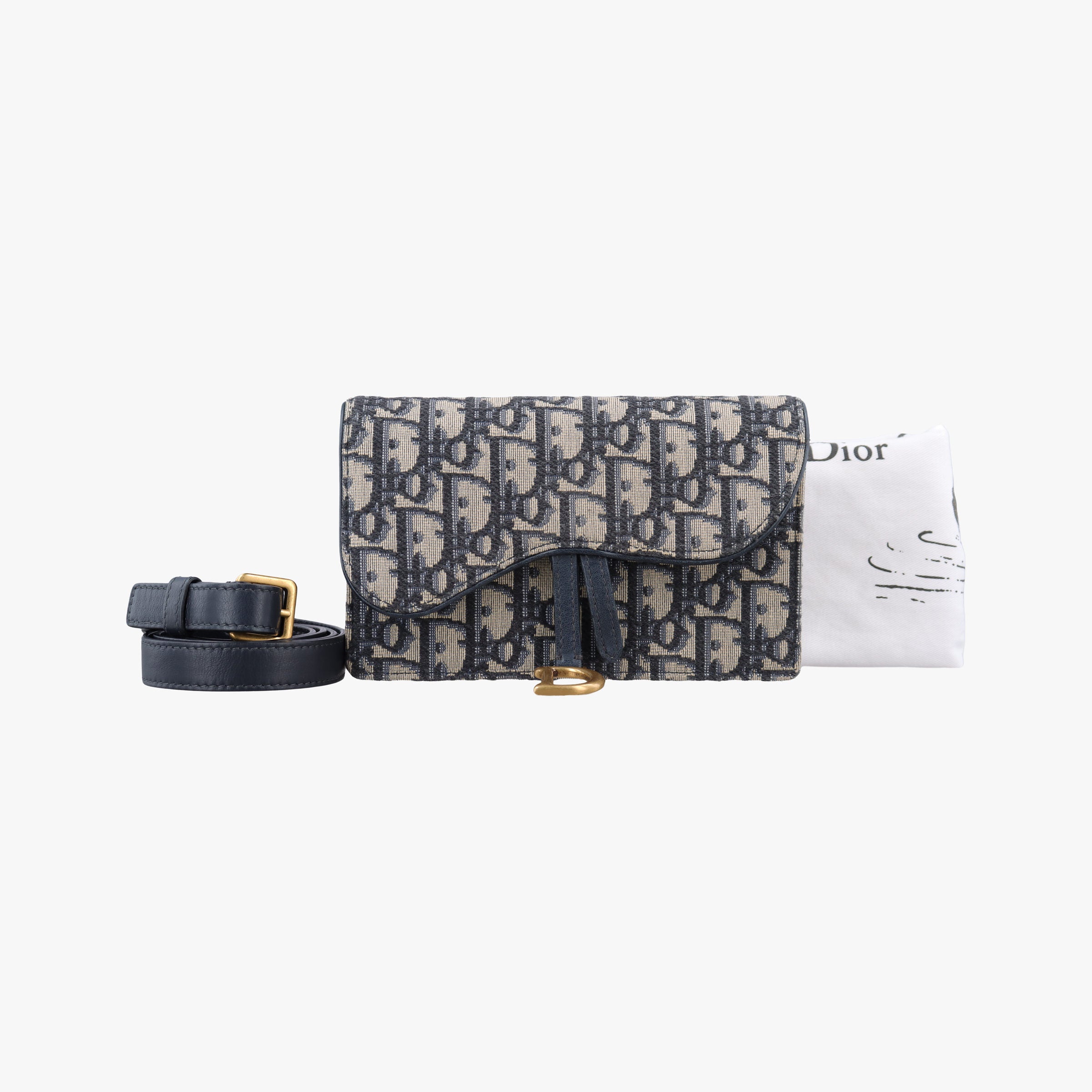 Pre-owned Christian Dior Saddle Navy×Gray Jacquard x Leather  shoulderbag | stylenewstar
