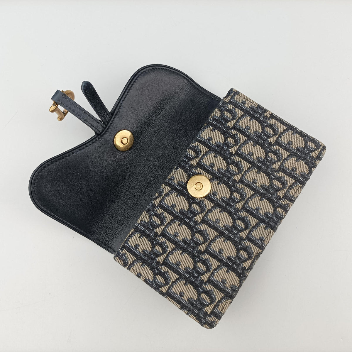 Pre-owned Christian Dior Saddle Navy×Gray Jacquard x Leather  shoulderbag | stylenewstar