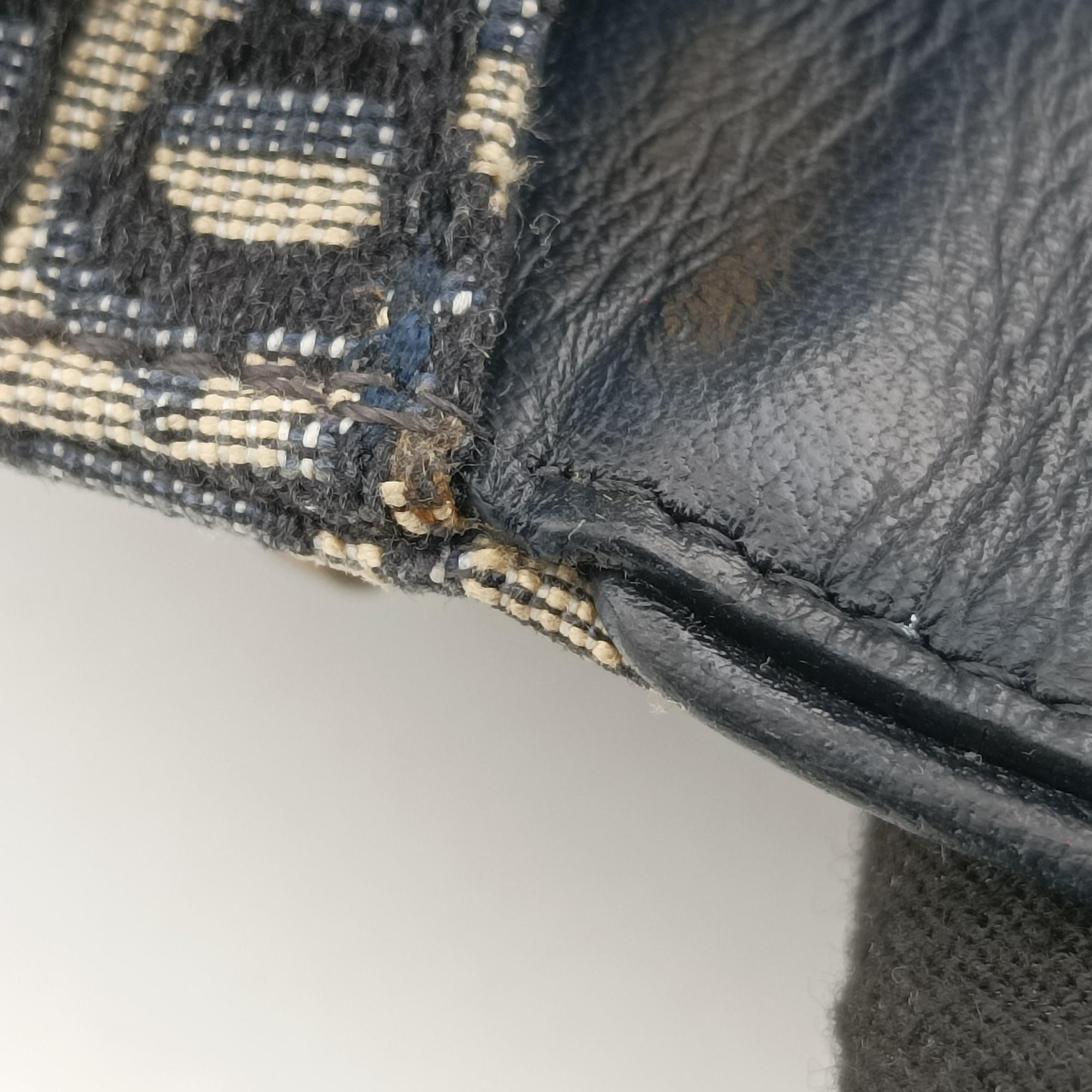 Pre-owned Christian Dior Saddle Navy×Gray Jacquard x Leather  shoulderbag | stylenewstar