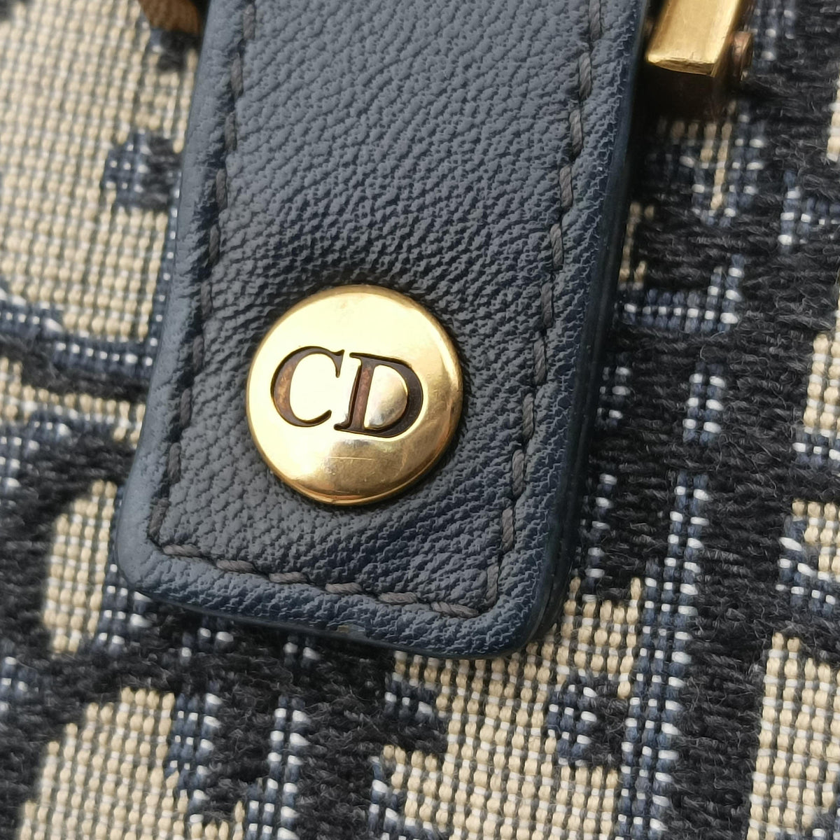 Pre-owned Christian Dior Saddle Navy×Gray Jacquard x Leather  shoulderbag | stylenewstar
