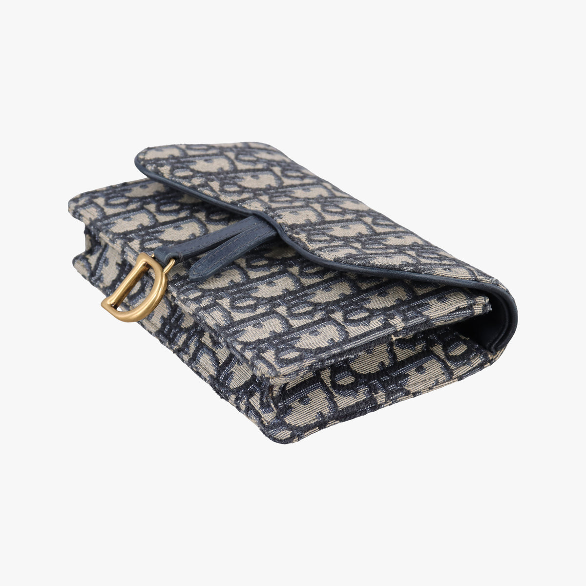 Pre-owned Christian Dior Saddle Navy×Gray Jacquard x Leather  shoulderbag | stylenewstar