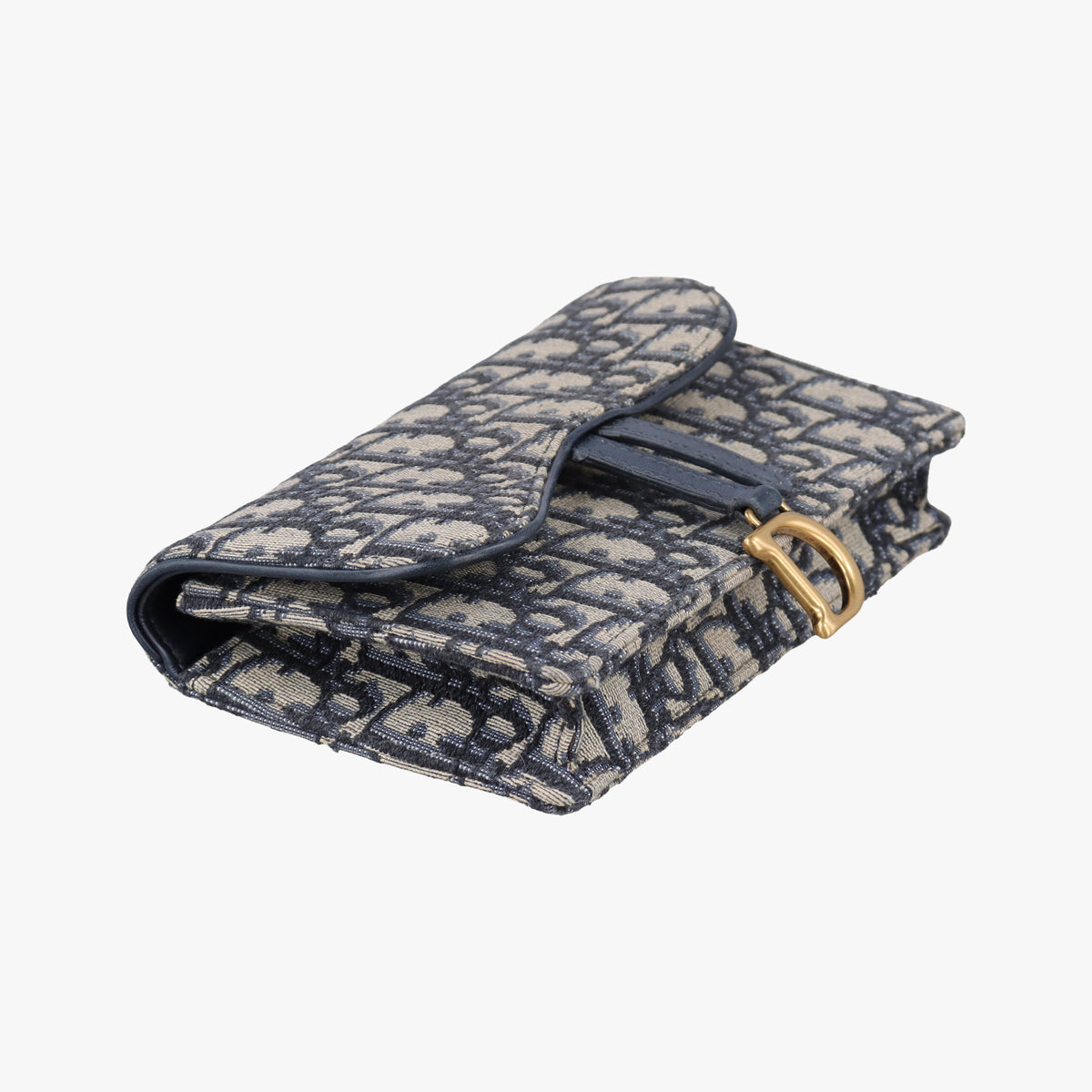 Pre-owned Christian Dior Saddle Navy×Gray Jacquard x Leather  shoulderbag | stylenewstar