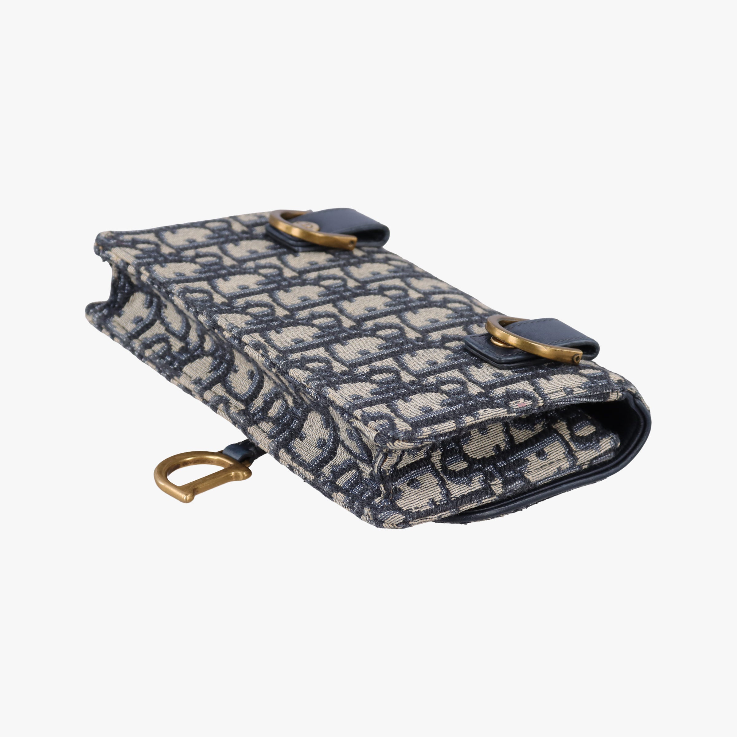 Pre-owned Christian Dior Saddle Navy×Gray Jacquard x Leather  shoulderbag | stylenewstar