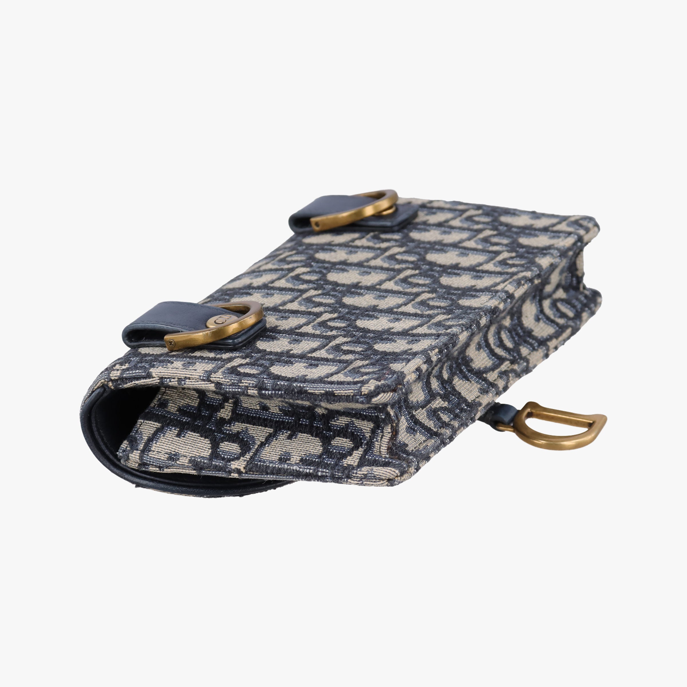 Pre-owned Christian Dior Saddle Navy×Gray Jacquard x Leather  shoulderbag | stylenewstar