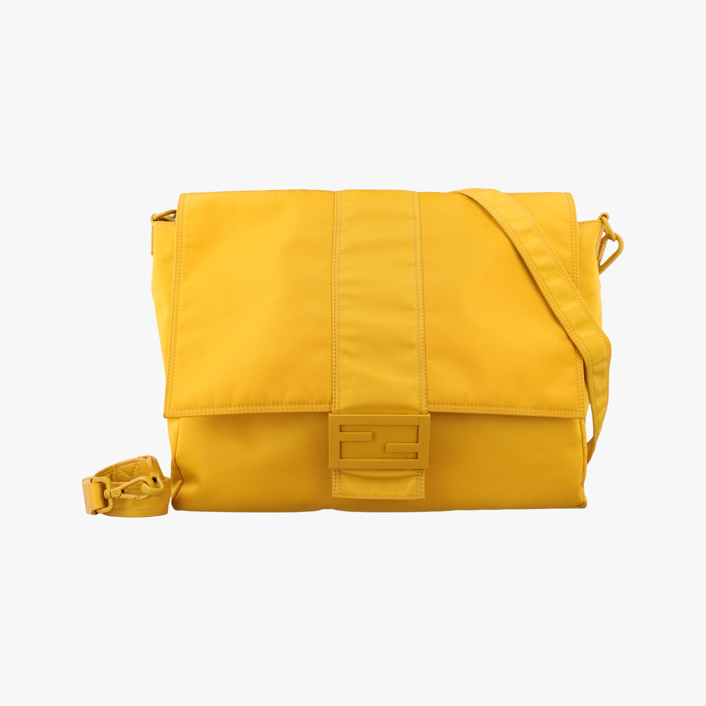 Pre-owned Fendi Baguette Messenger Yellow Nylon× leather 7VA536 shoulderbag | stylenewstar