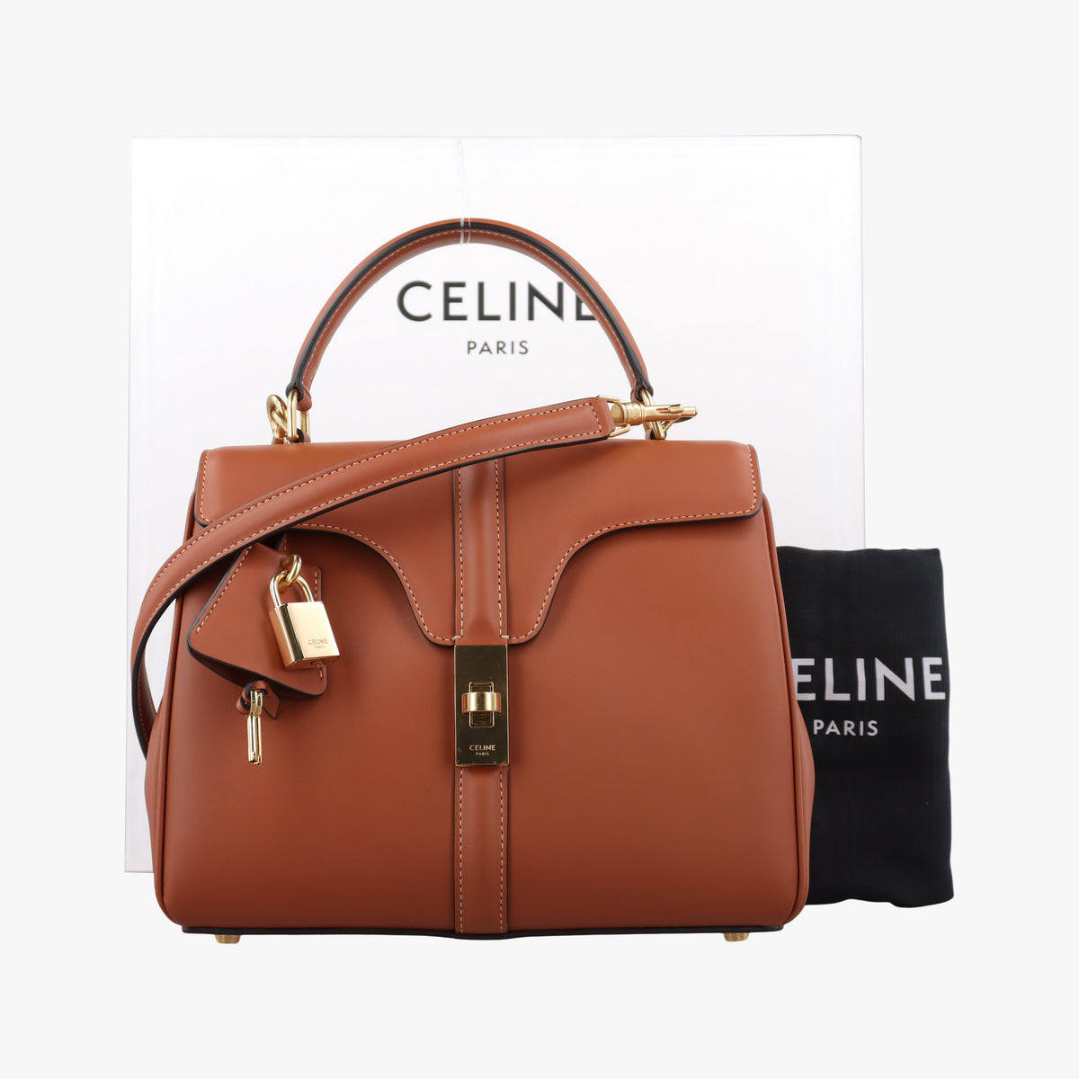 Pre-owned Celine 16 Mini Bag Brown Calfskin 188003 shoulderbag | stylenewstar