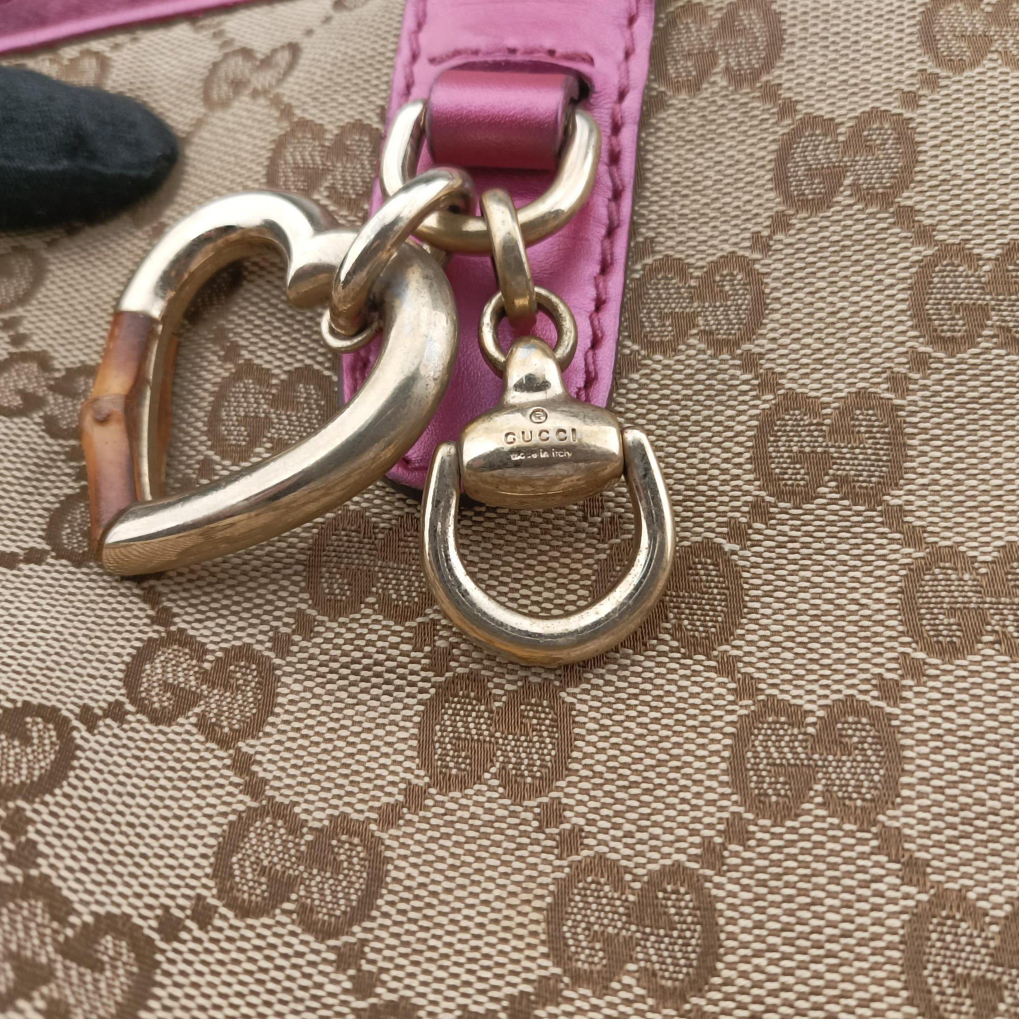 Pre-owned Gucci Heart Bit charm Beige × Pink Canvas×Leather 269955 shoulderbag | stylenewstar