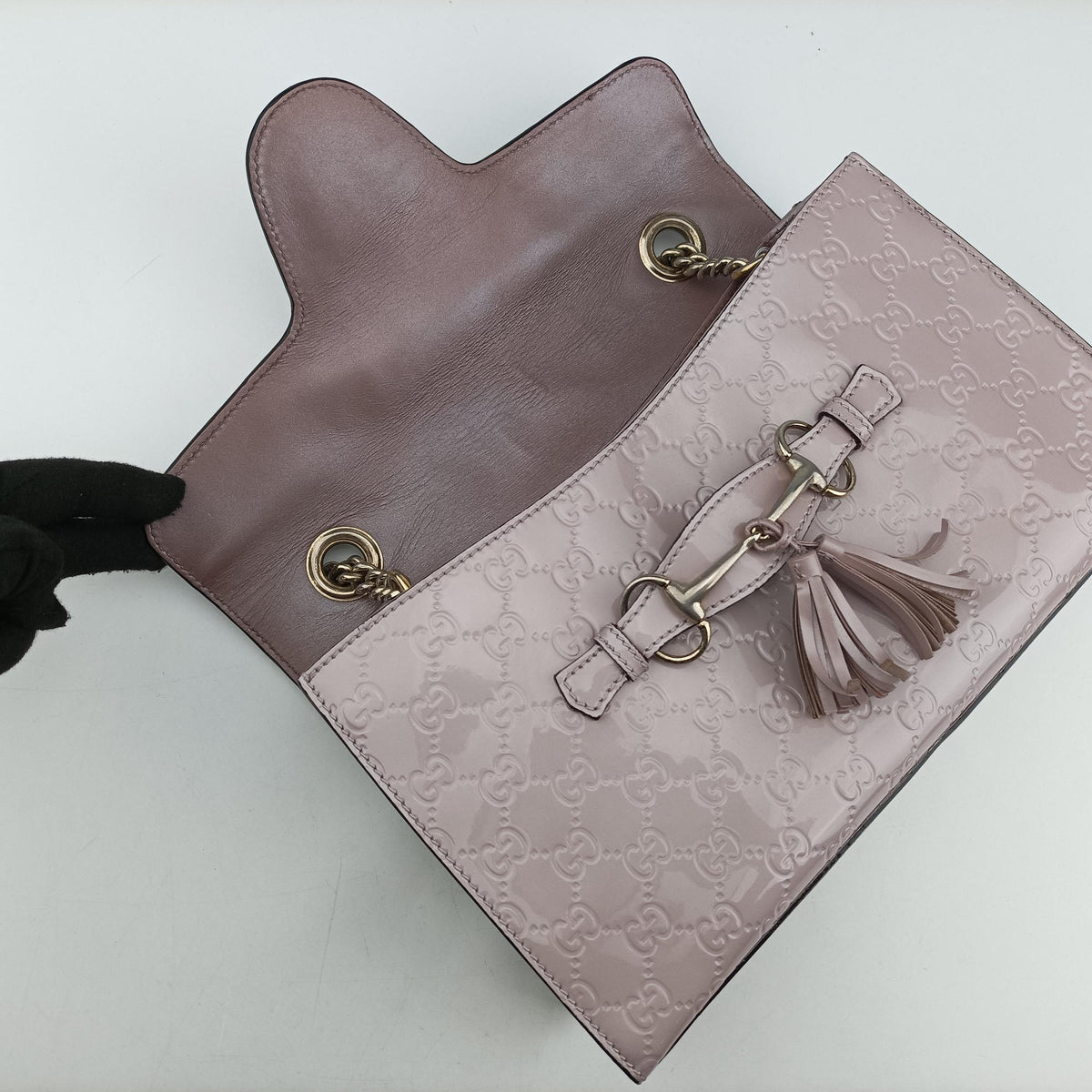 Pre-owned Gucci Emily Pink Patent Leather 295402 shoulderbag | stylenewstar