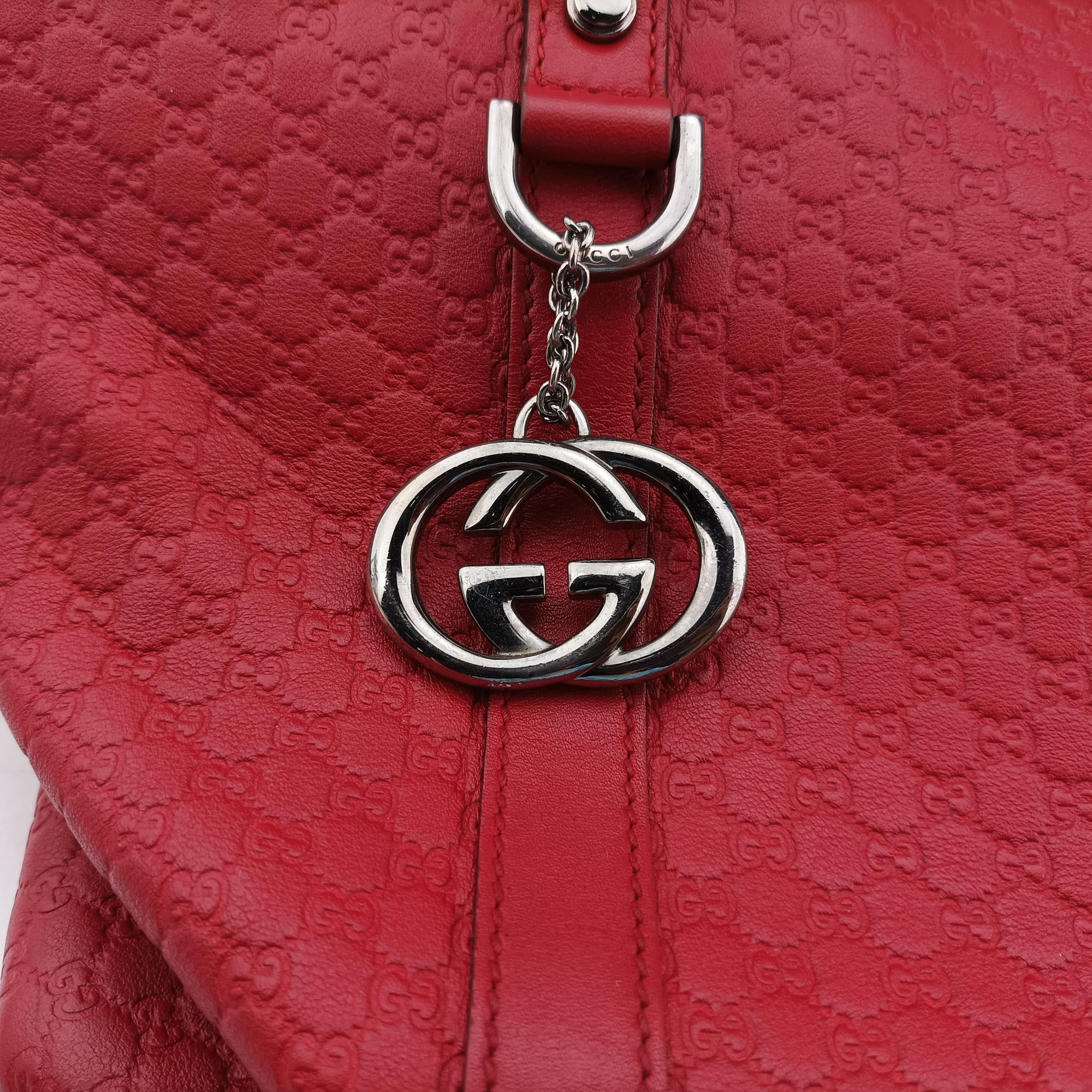 Pre-owned Gucci GG charm dome Red Leather 341503 shoulderbag | stylenewstar