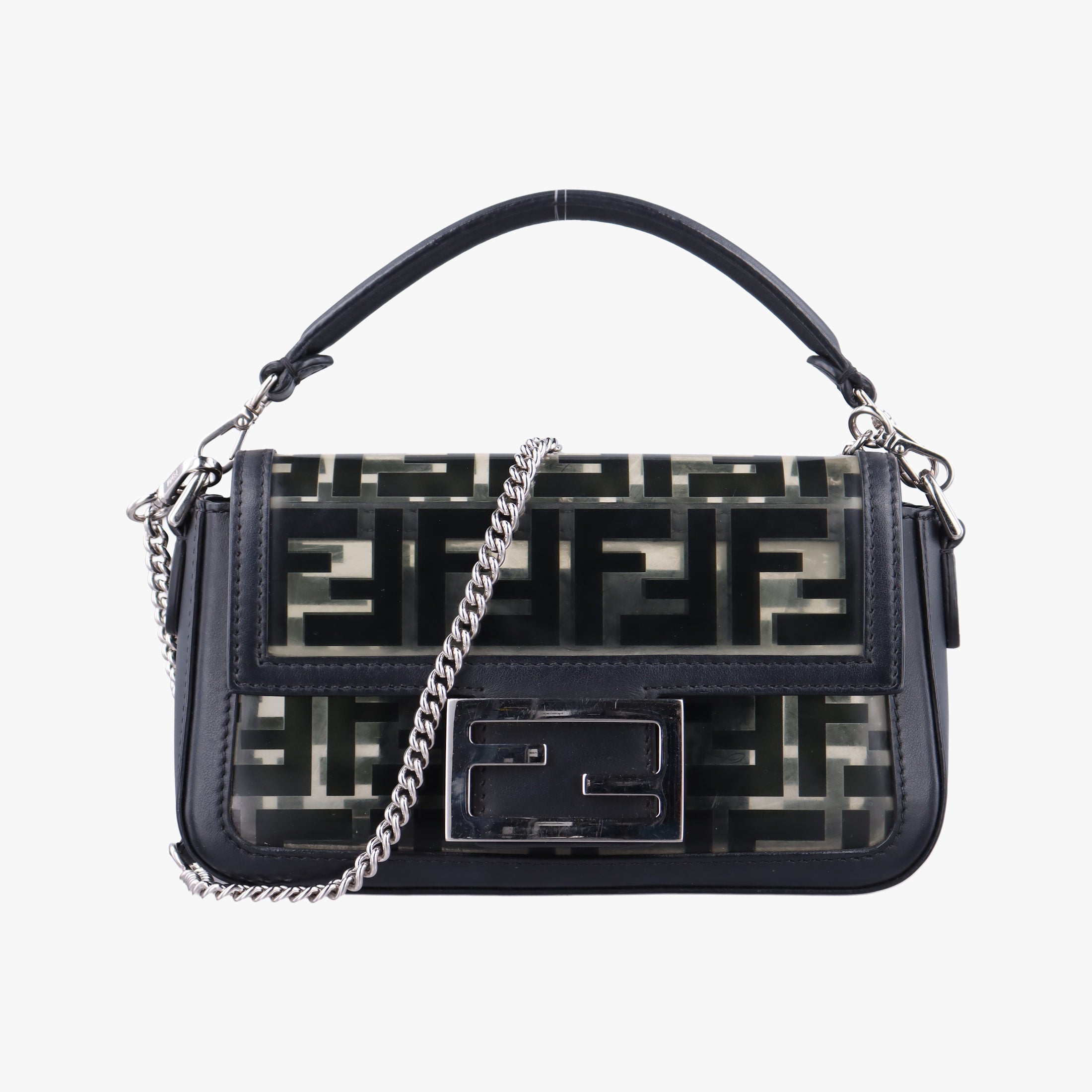 Pre-owned Fendi BAGUETTE Black PVC coated canvas×Leather 8BS017 shoulderbag | stylenewstar