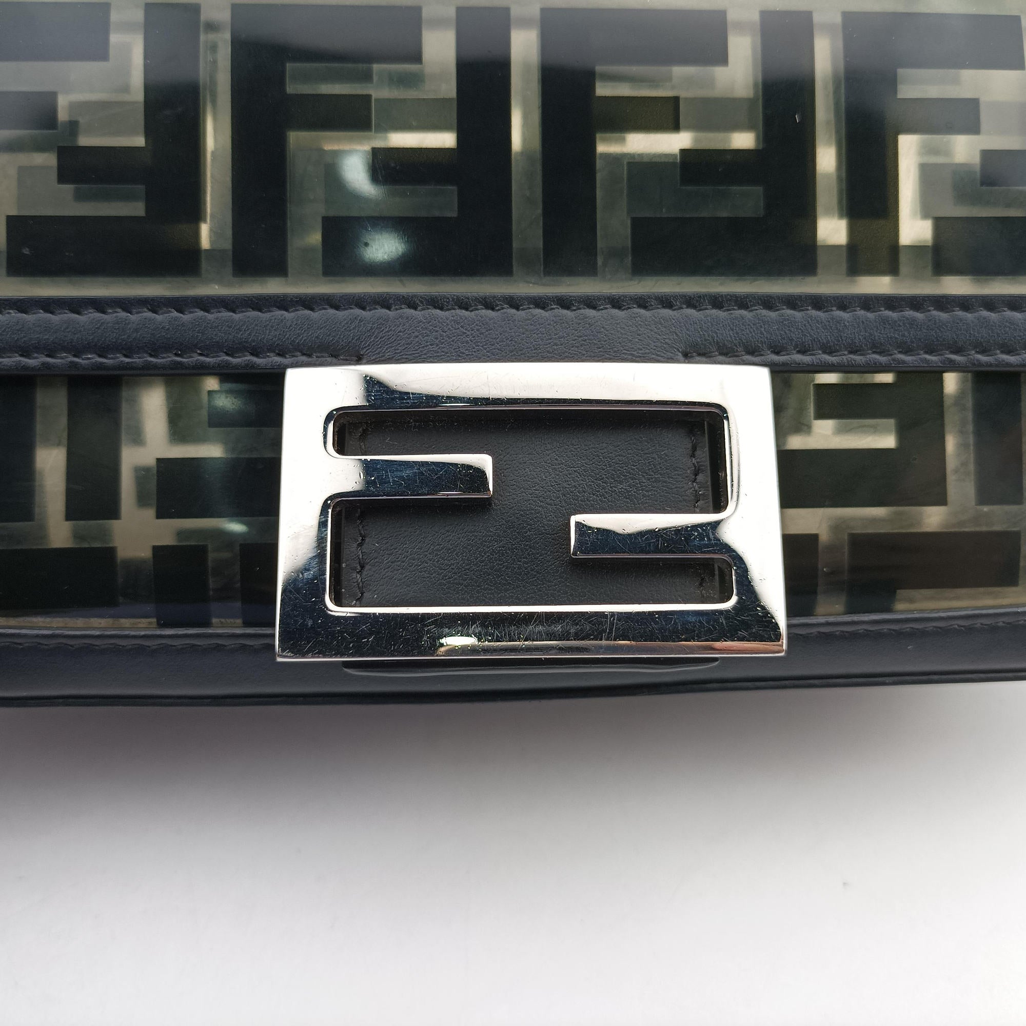 Pre-owned Fendi BAGUETTE Black PVC coated canvas×Leather 8BS017 shoulderbag | stylenewstar