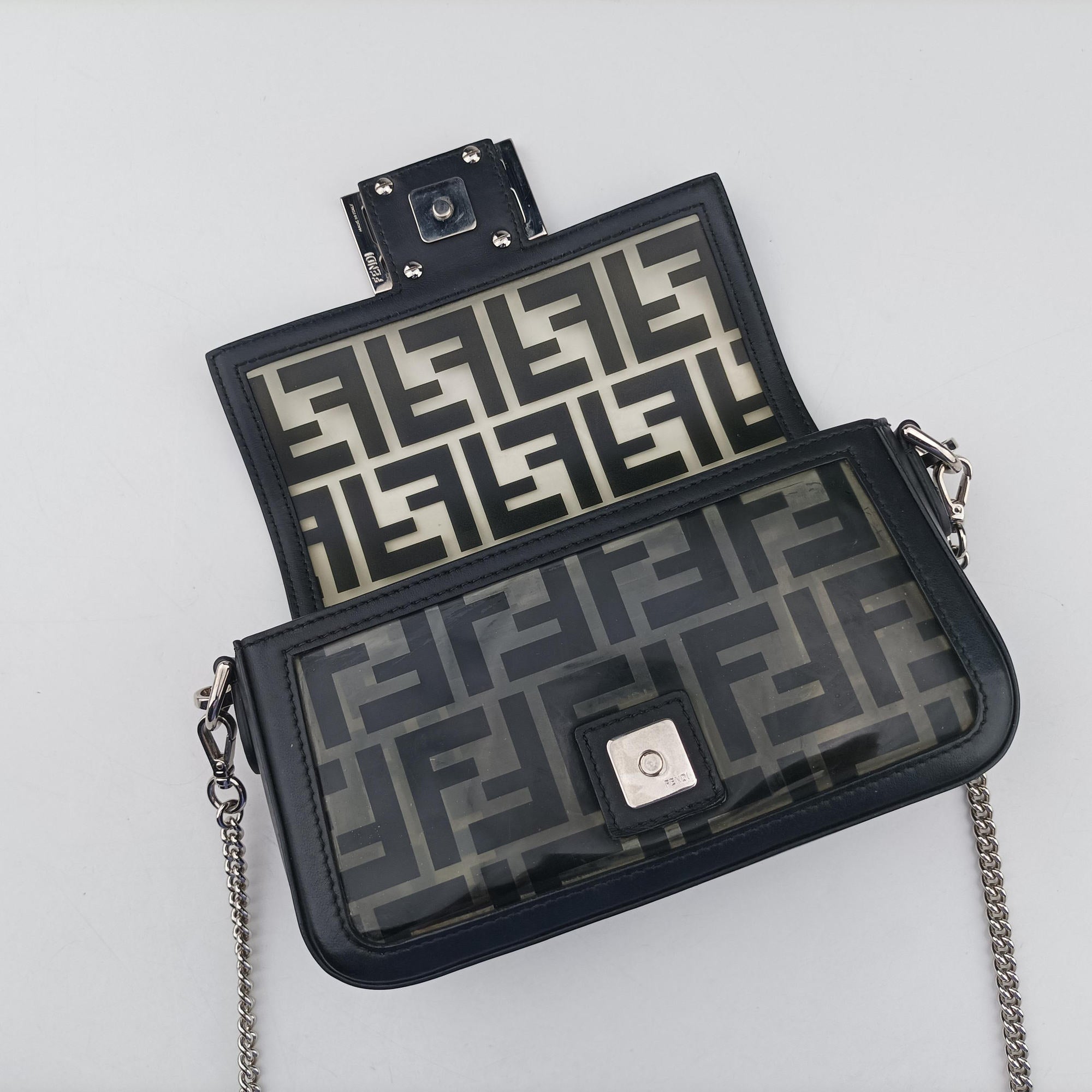 Pre-owned Fendi BAGUETTE Black PVC coated canvas×Leather 8BS017 shoulderbag | stylenewstar