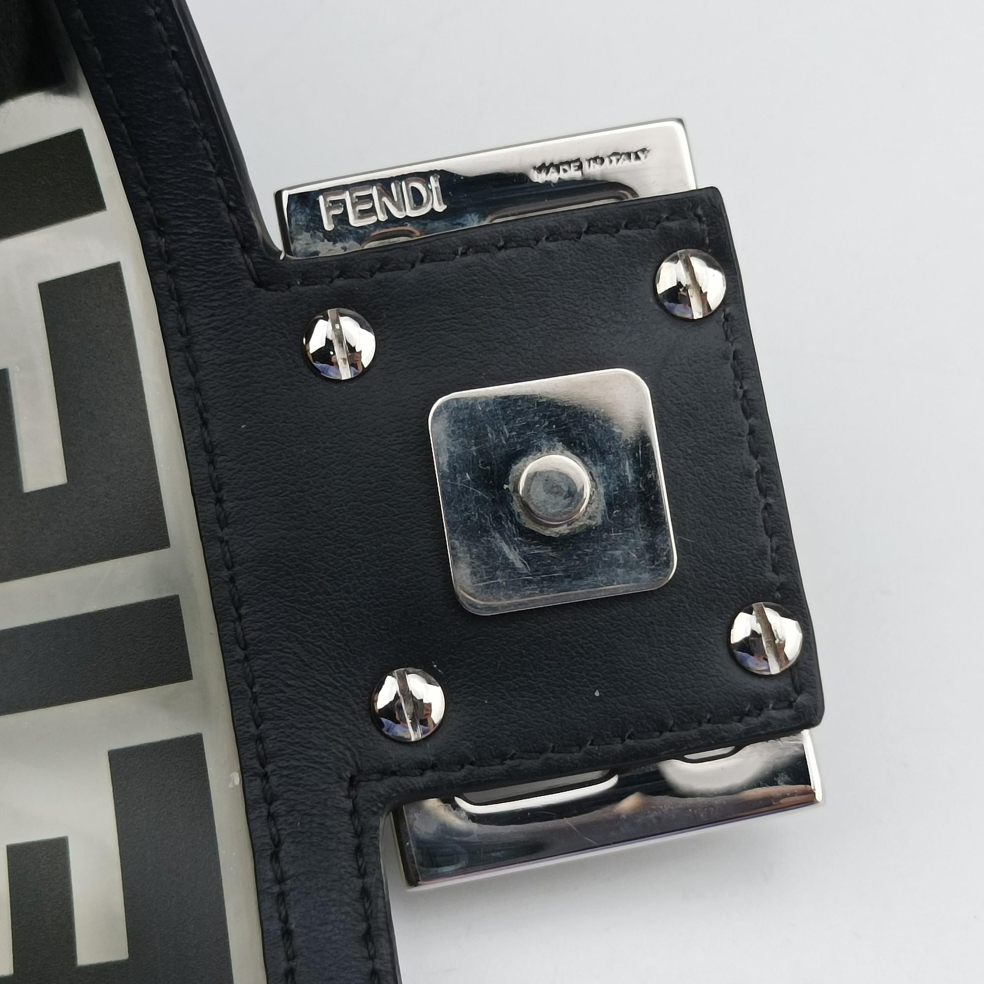 Pre-owned Fendi BAGUETTE Black PVC coated canvas×Leather 8BS017 shoulderbag | stylenewstar