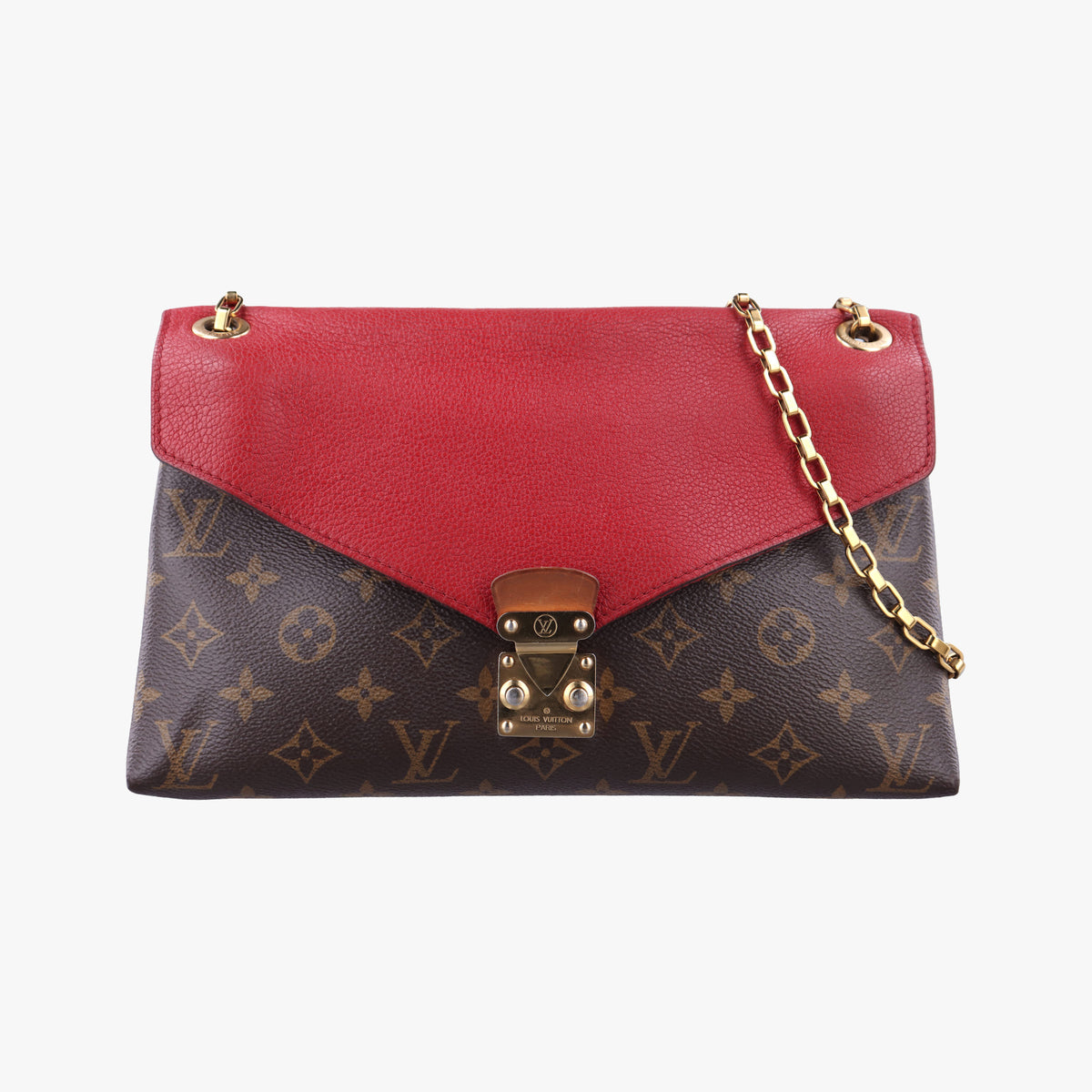 Pre-owned Louis Vuitton PALLAS Chain Brown×CERISE Monogram Canvas×calf leather M41201 shoulderbag | stylenewstar
