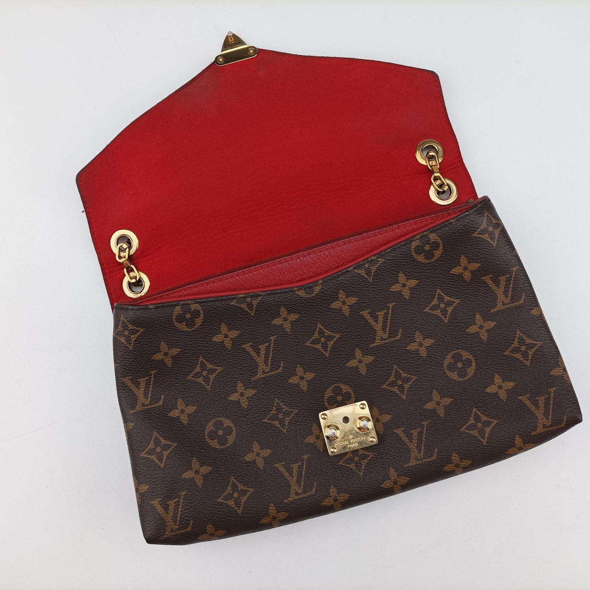 Pre-owned Louis Vuitton PALLAS Chain Brown×CERISE Monogram Canvas×calf leather M41201 shoulderbag | stylenewstar