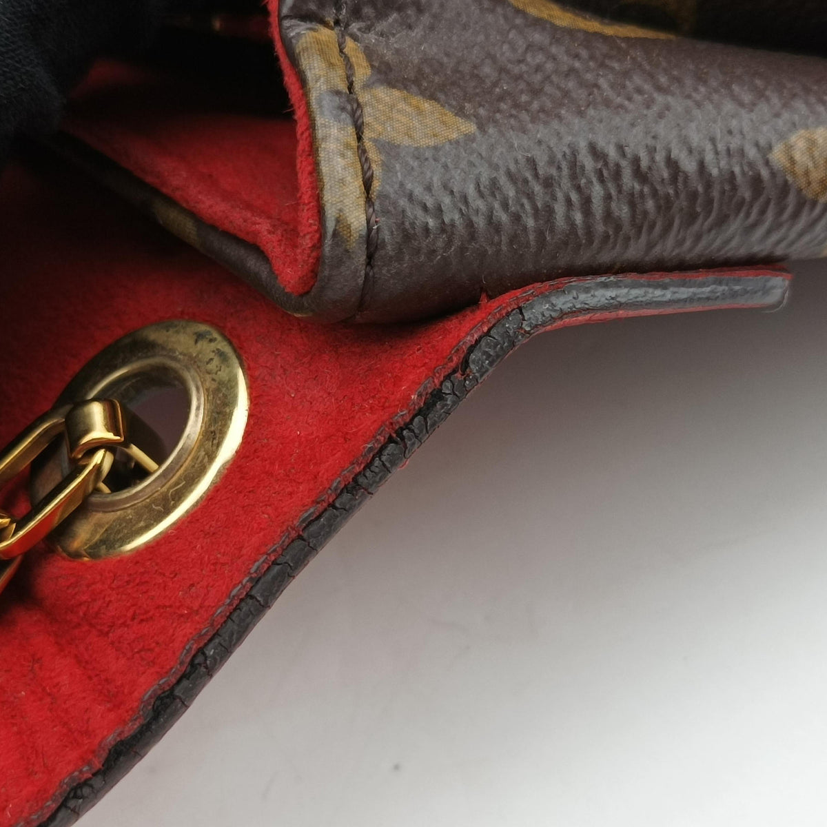 Pre-owned Louis Vuitton PALLAS Chain Brown×CERISE Monogram Canvas×calf leather M41201 shoulderbag | stylenewstar