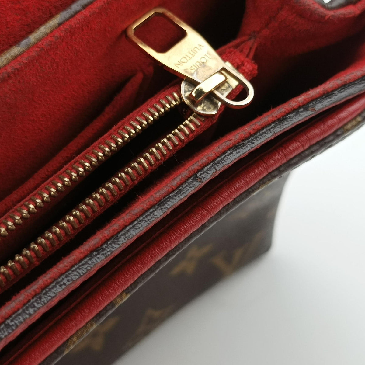Pre-owned Louis Vuitton PALLAS Chain Brown×CERISE Monogram Canvas×calf leather M41201 shoulderbag | stylenewstar