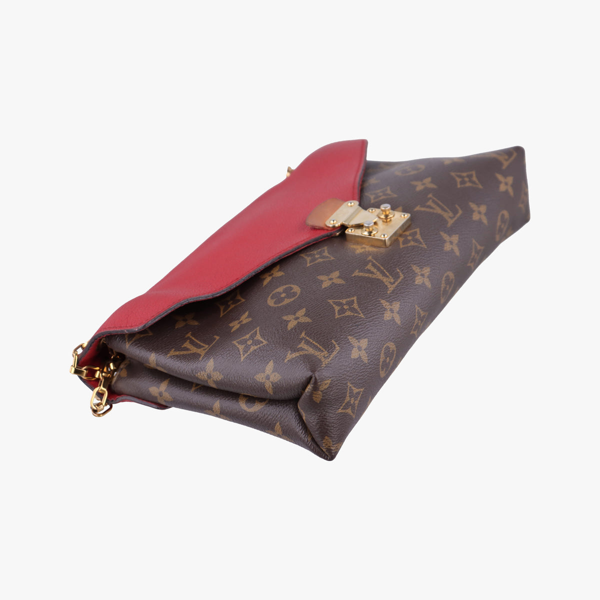 Pre-owned Louis Vuitton PALLAS Chain Brown×CERISE Monogram Canvas×calf leather M41201 shoulderbag | stylenewstar