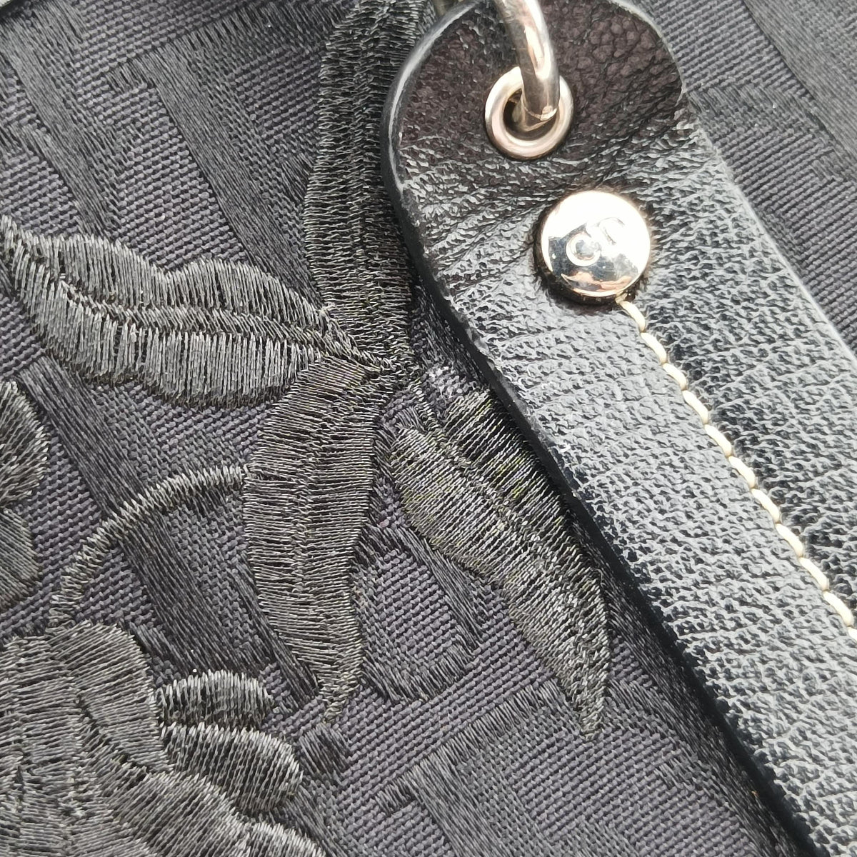 Secondhand Christian Dior Trotter Flower Tote Black canvas×Leather  handbag | stylenewstar