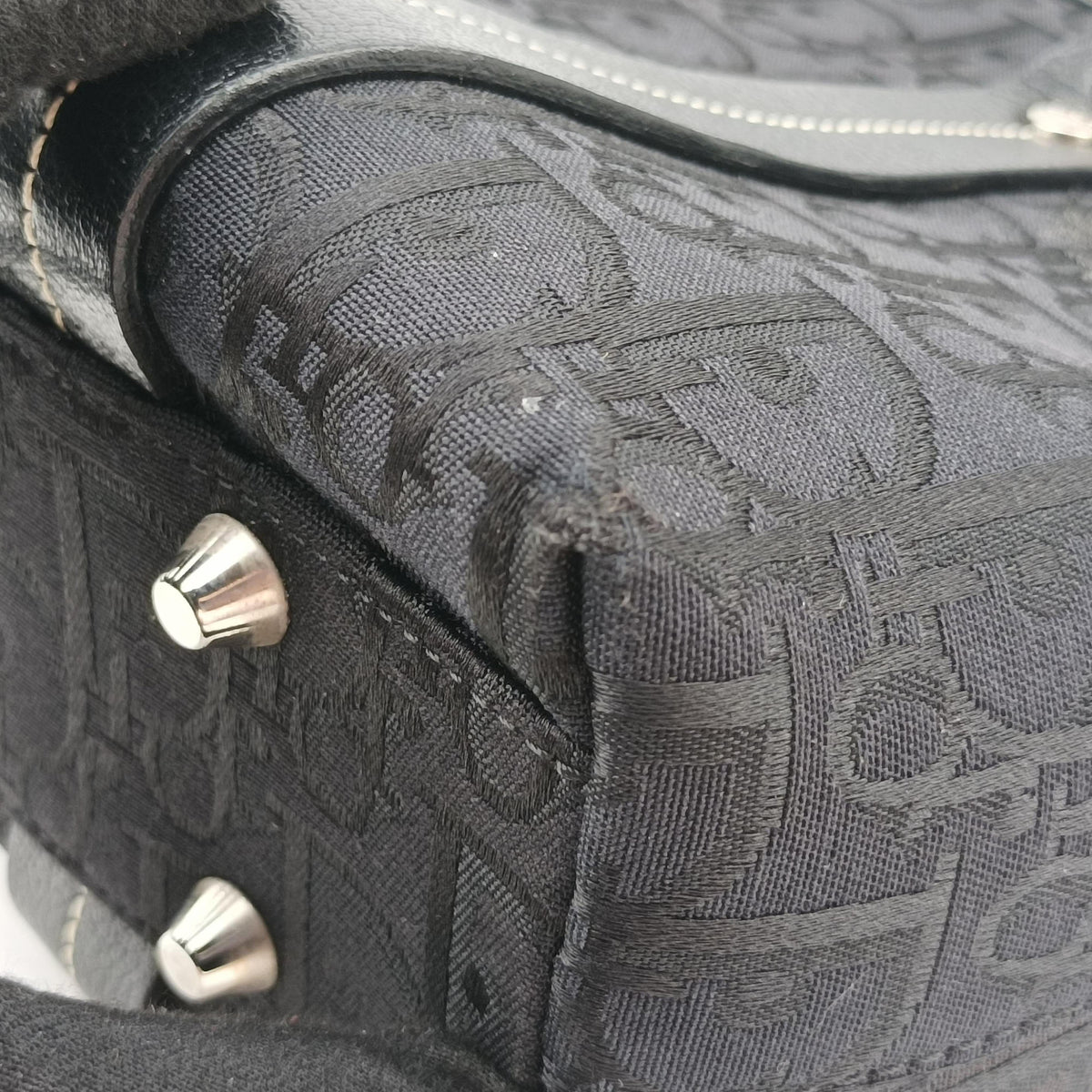 Secondhand Christian Dior Trotter Flower Tote Black canvas×Leather  handbag | stylenewstar