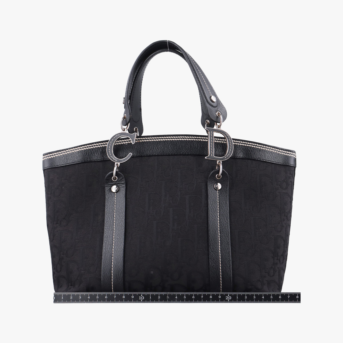 Secondhand Christian Dior Trotter Flower Tote Black canvas×Leather  handbag | stylenewstar
