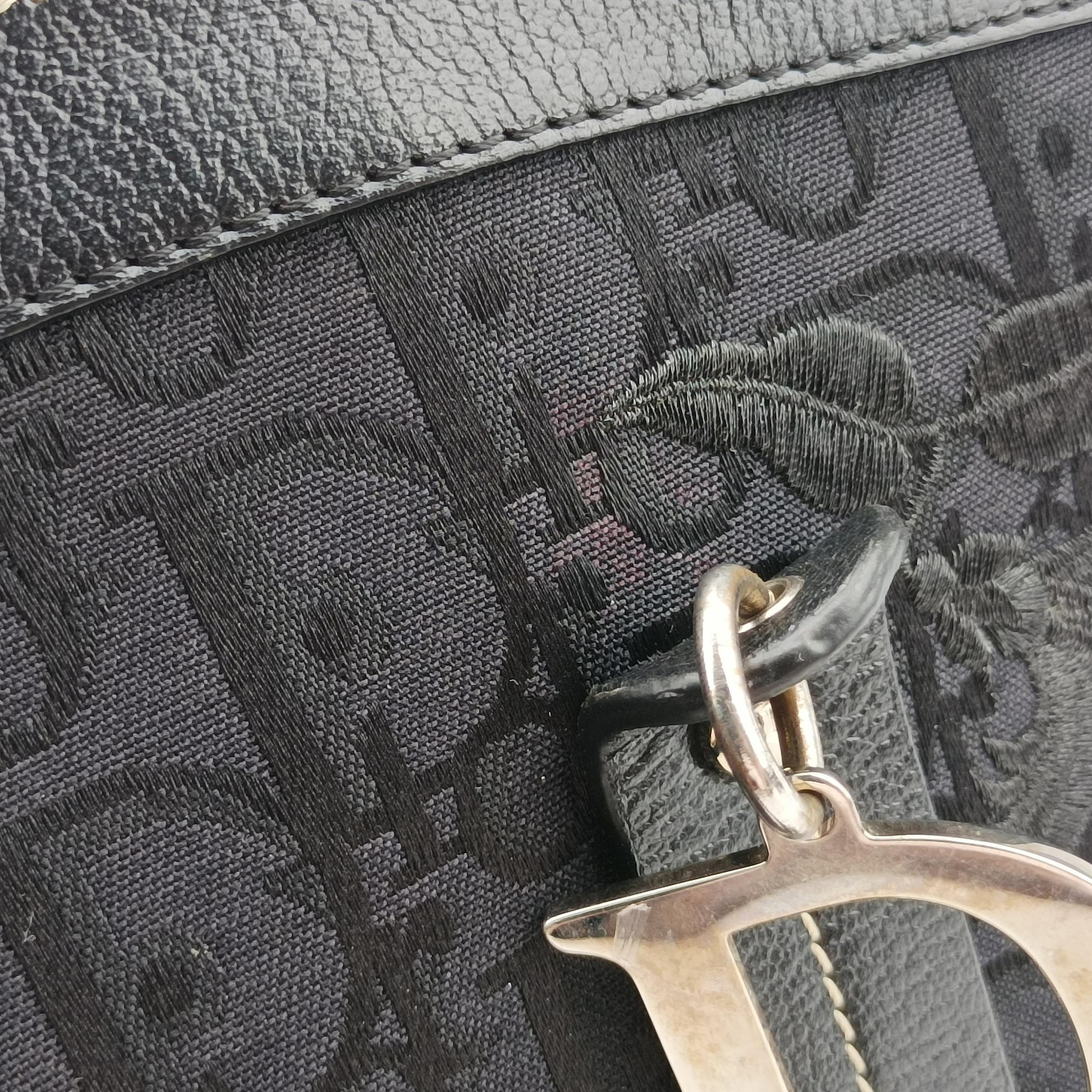 Secondhand Christian Dior Trotter Flower Tote Black canvas×Leather  handbag | stylenewstar
