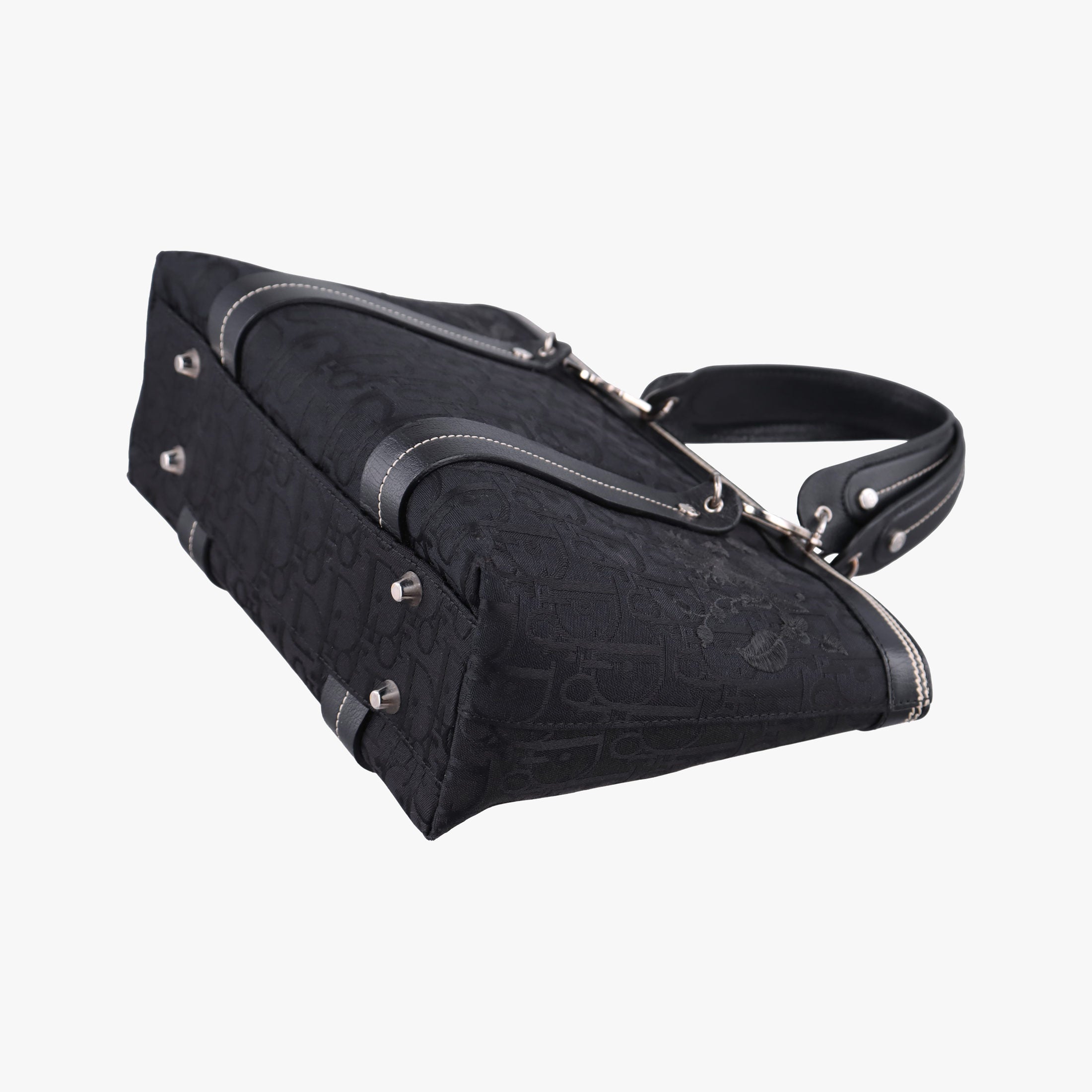 Secondhand Christian Dior Trotter Flower Tote Black canvas×Leather  handbag | stylenewstar