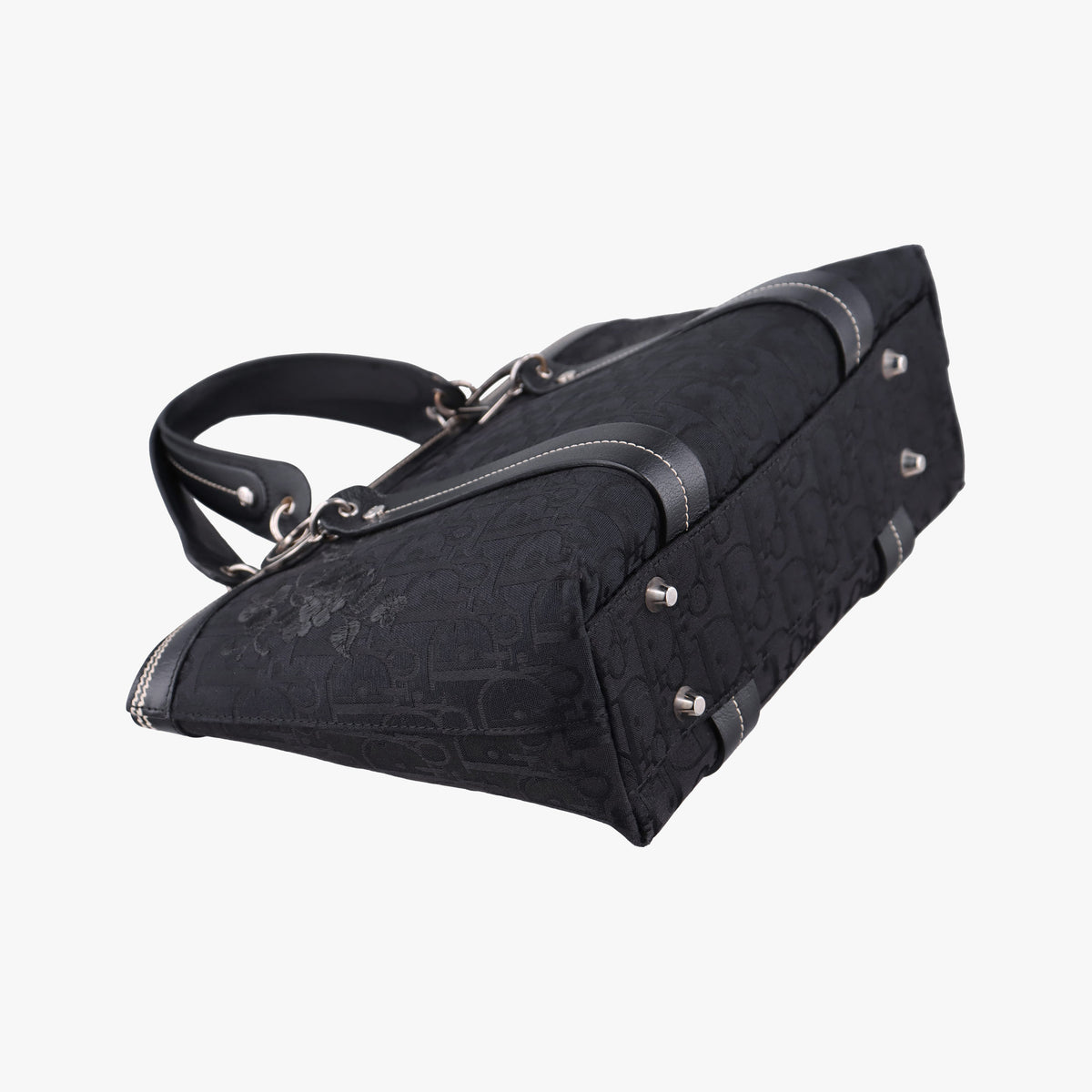 Secondhand Christian Dior Trotter Flower Tote Black canvas×Leather  handbag | stylenewstar