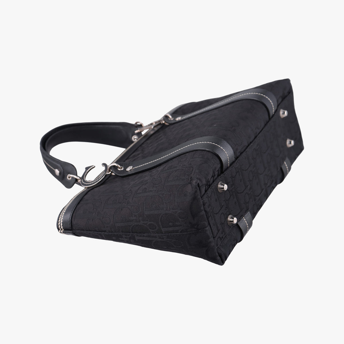 Vintage Christian Dior Trotter Flower Tote Black canvas×Leather  handbag | stylenewstar
