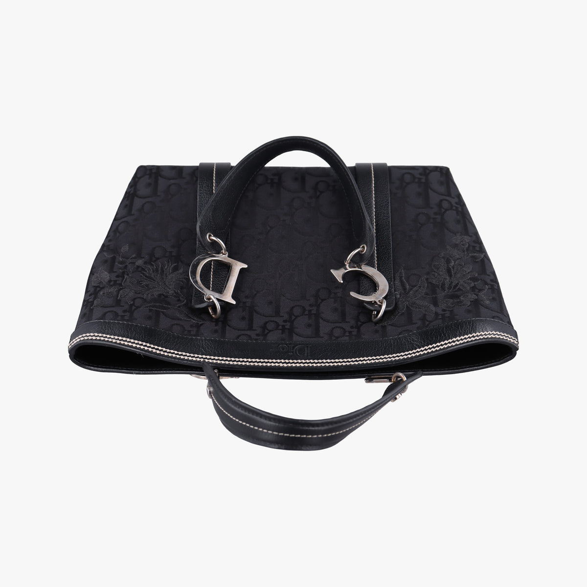 Secondhand Christian Dior Trotter Flower Tote Black canvas×Leather  handbag | stylenewstar
