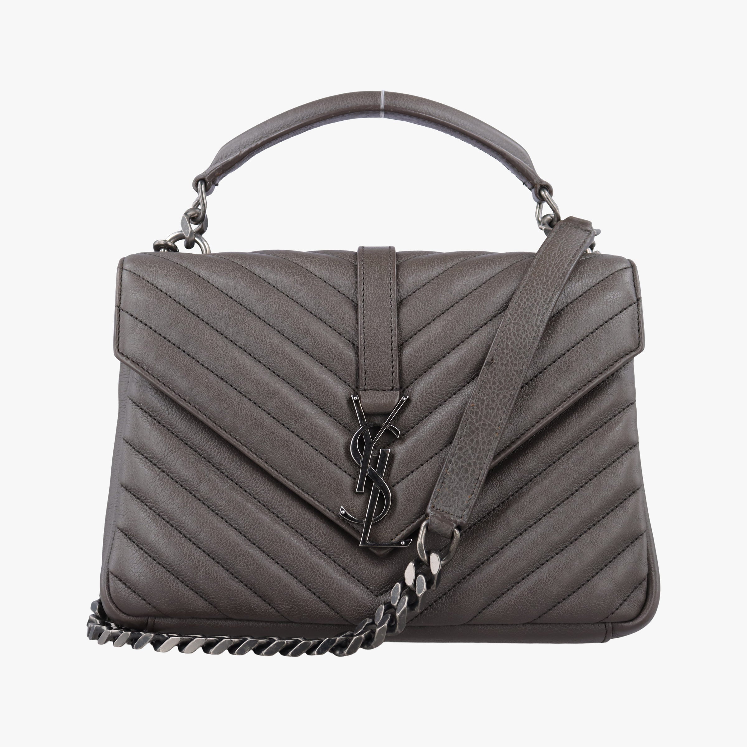 Pre-owned Yves Saint Laurent COLLEGE Grey Leather 428056 shoulderbag | stylenewstar