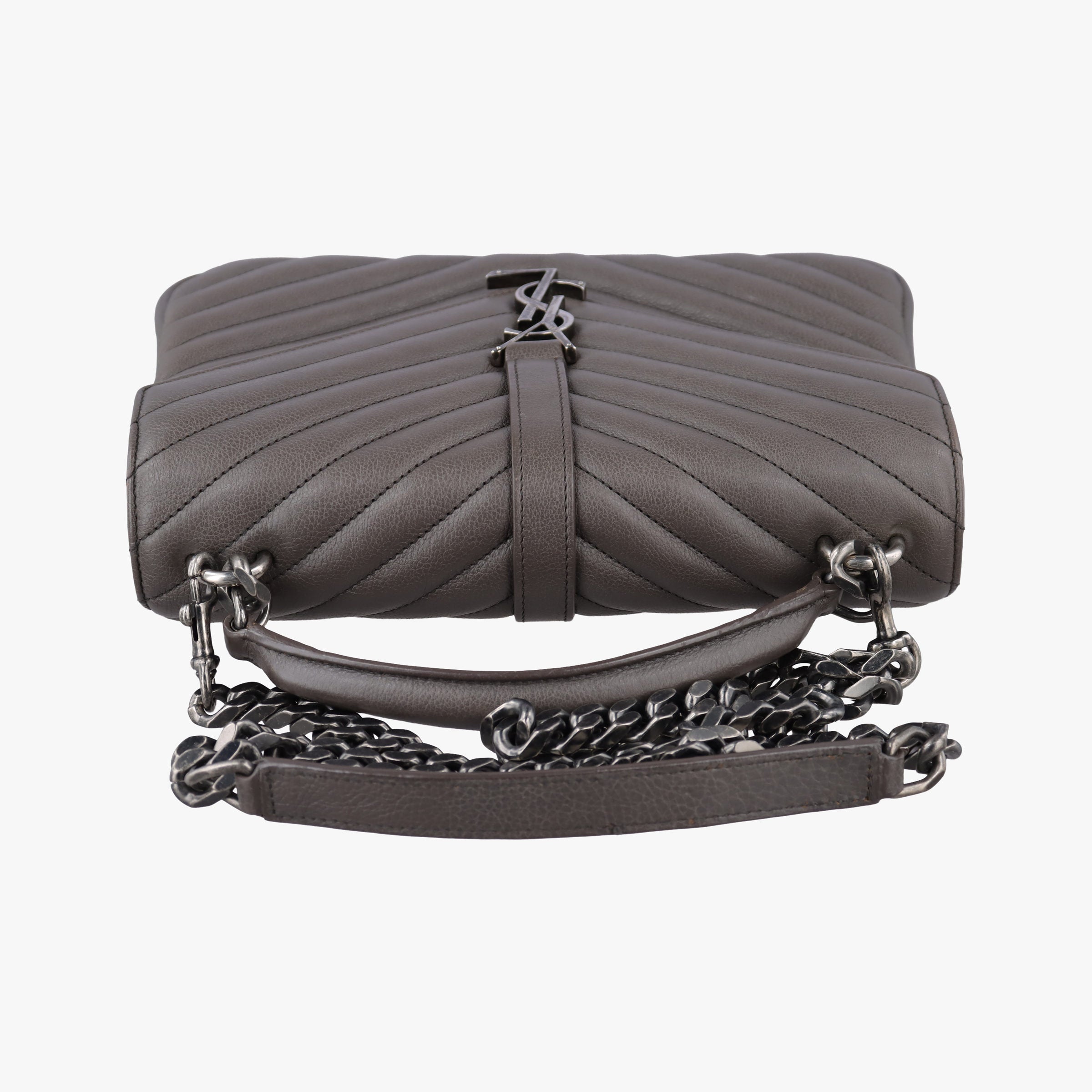 Pre-owned Yves Saint Laurent COLLEGE Grey Leather 428056 shoulderbag | stylenewstar