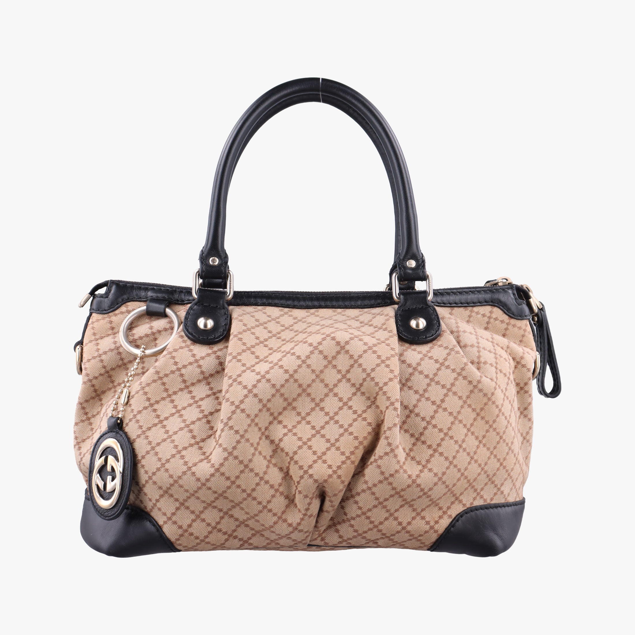 Pre-owned Gucci Sukey Diamante Beige×Black Canvas×Leather 247902 handbag | stylenewstar