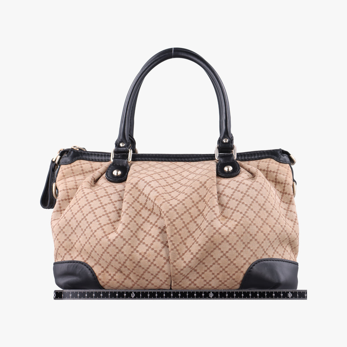 Pre-owned Gucci Sukey Diamante Beige×Black Canvas×Leather 247902 handbag | stylenewstar