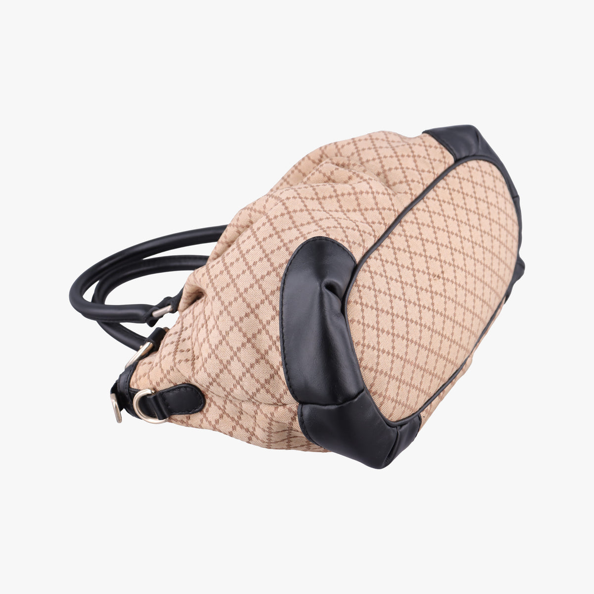 Pre-owned Gucci Sukey Diamante Beige×Black Canvas×Leather 247902 handbag | stylenewstar