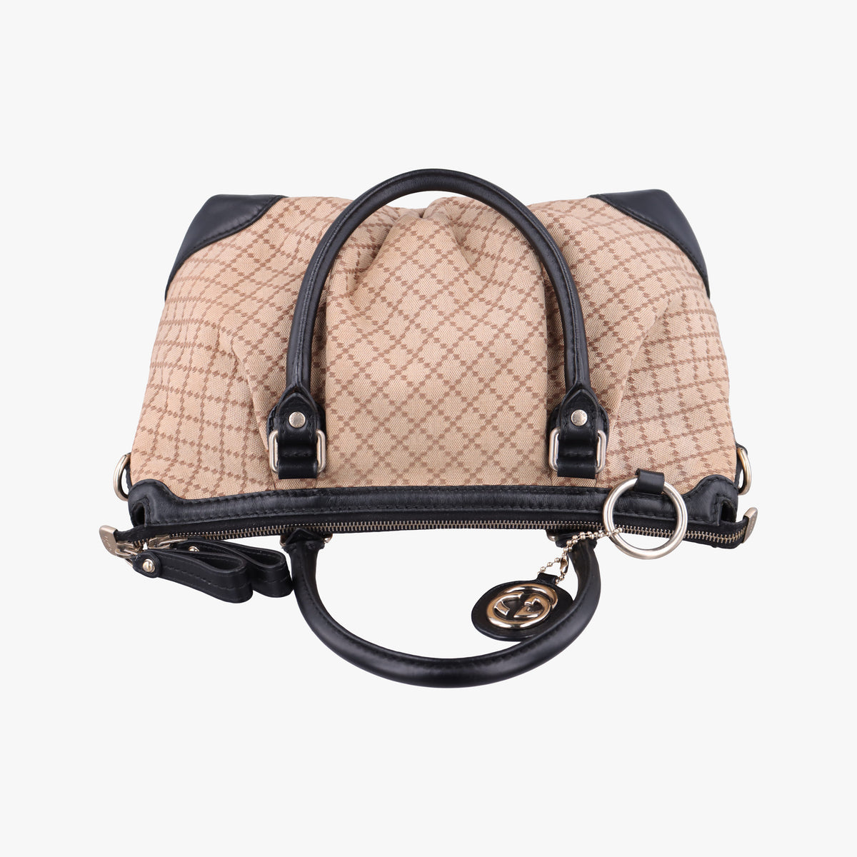Pre-owned Gucci Sukey Diamante Beige×Black Canvas×Leather 247902 handbag | stylenewstar