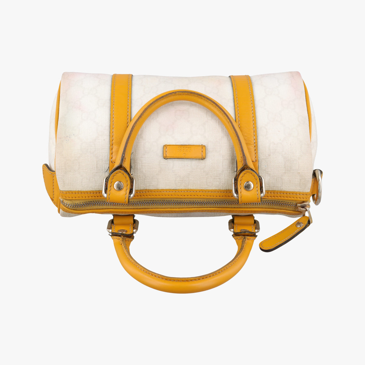 Pre-owned Gucci GG Plus GG Supreme Yellow×White PVC coated canvas 193604 handbag | stylenewstar