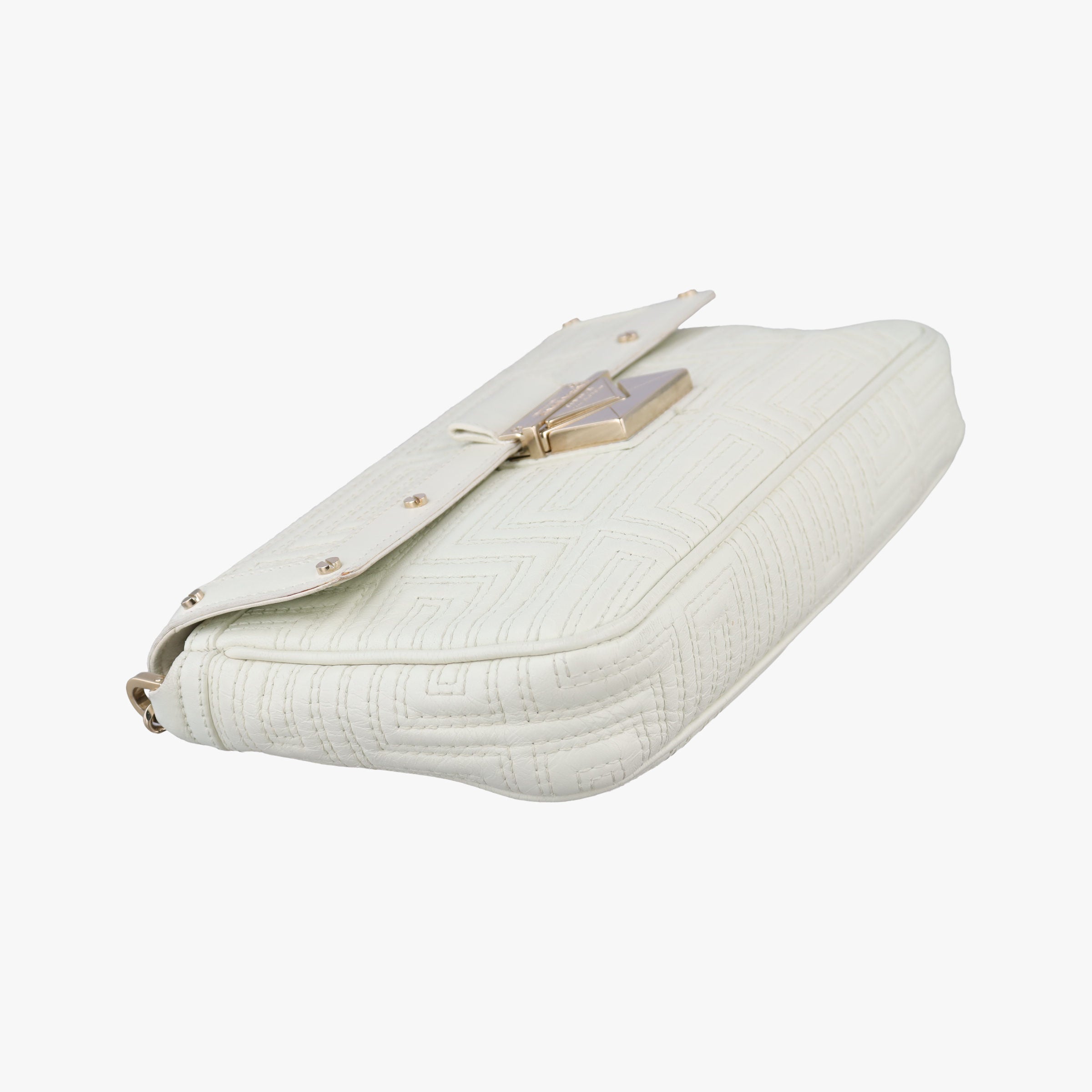 Pre-owned VERSACE Couture Greca pattern flap White Leather  shoulderbag | stylenewstar