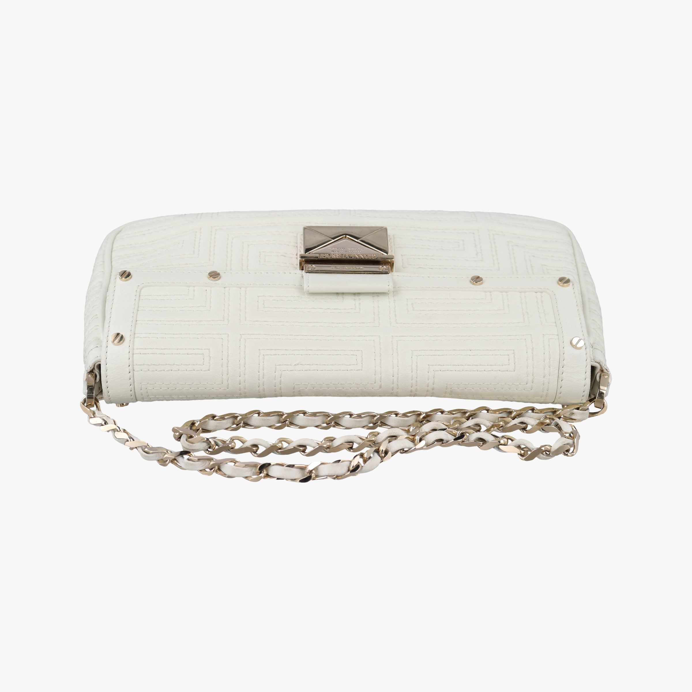 Pre-owned VERSACE Couture Greca pattern flap White Leather  shoulderbag | stylenewstar