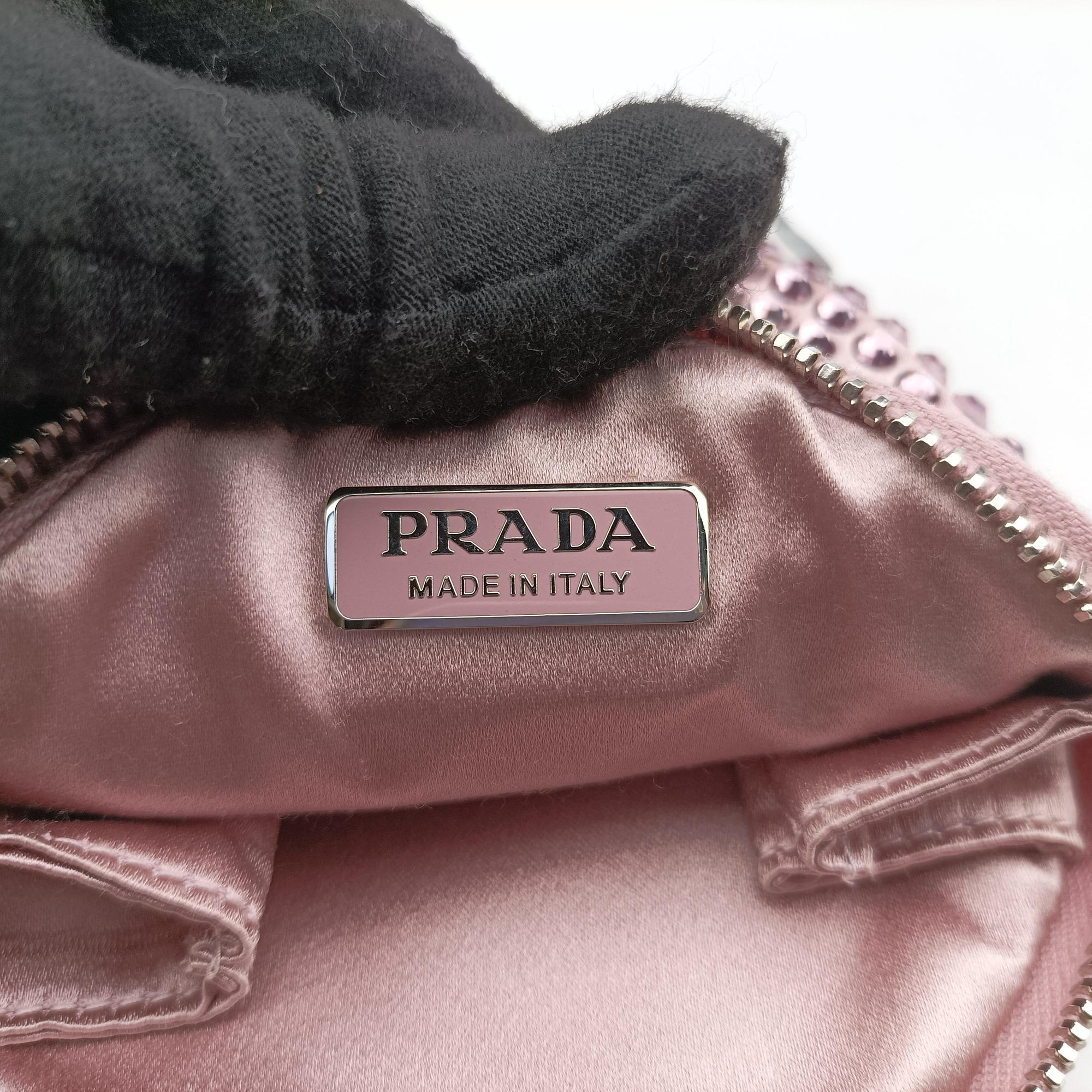 Pre-owned Prada crystal-embellished round Pink silk x Rhinestone 1NR003 shoulderbag | stylenewstar